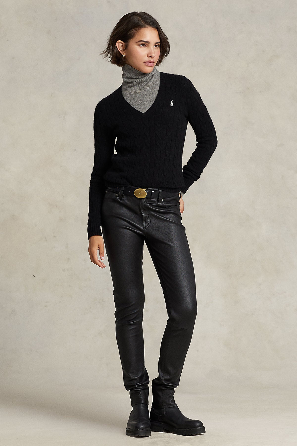 Polo Ralph Lauren V Yaka Saç Örgü Kaşmirli Yün Triko-Libas Trendy Fashion Store