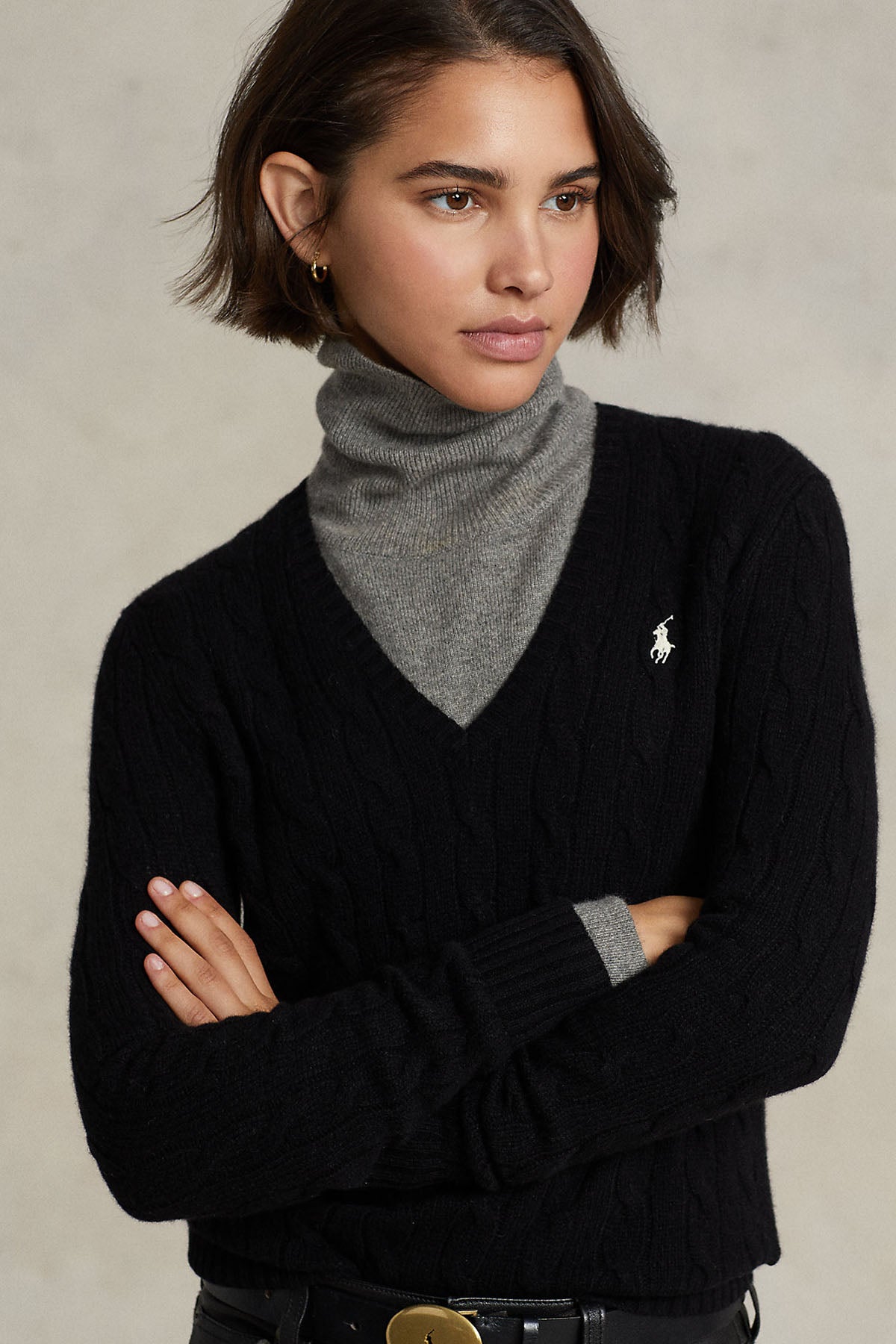 Polo Ralph Lauren V Yaka Saç Örgü Kaşmirli Yün Triko-Libas Trendy Fashion Store