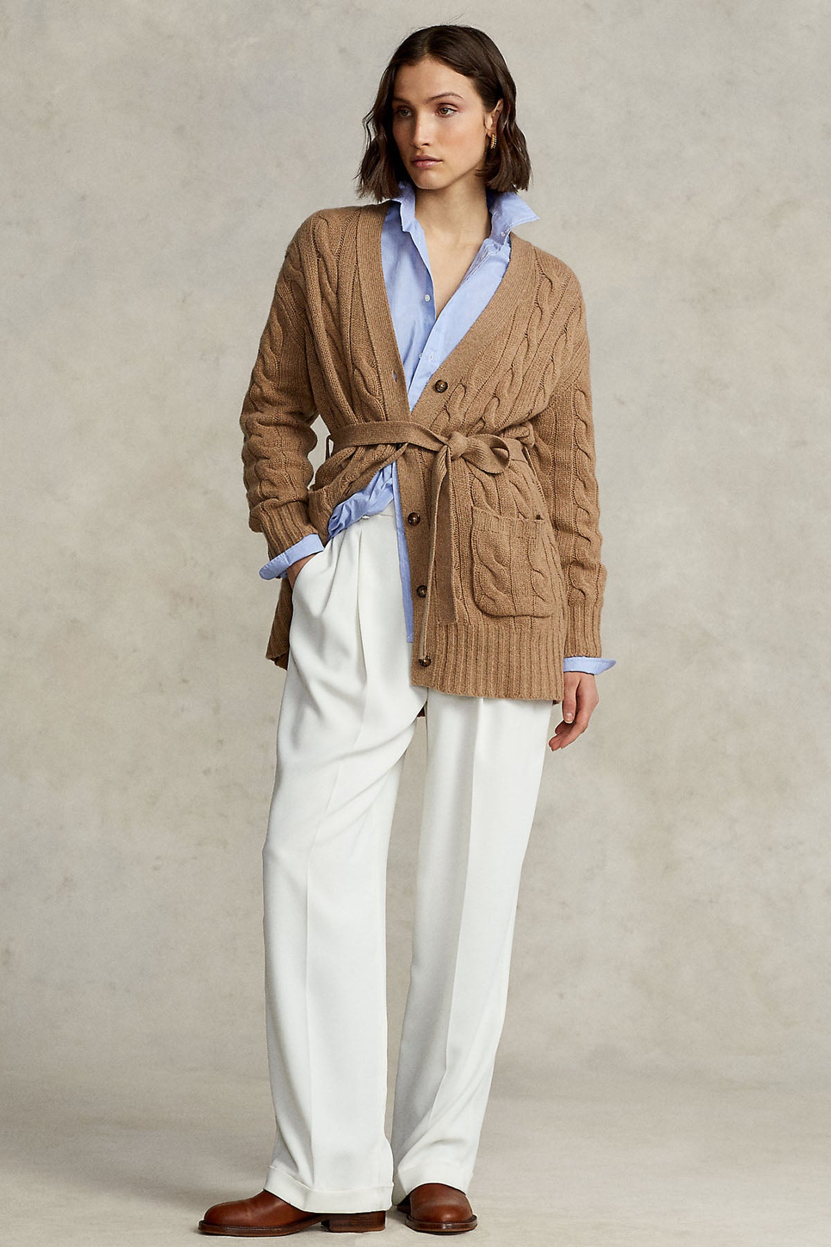 Polo Ralph Lauren Kuşaklı Saç Örgü Kaşmirli Yün Triko Ceket-Libas Trendy Fashion Store