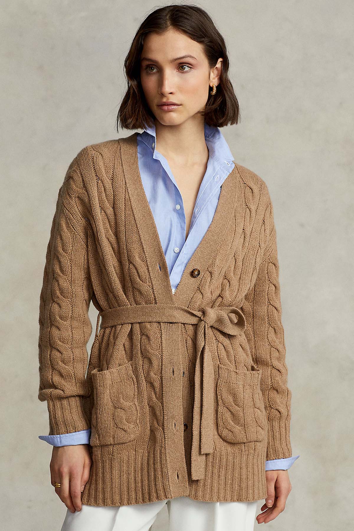 Polo Ralph Lauren Kuşaklı Saç Örgü Kaşmirli Yün Triko Ceket-Libas Trendy Fashion Store