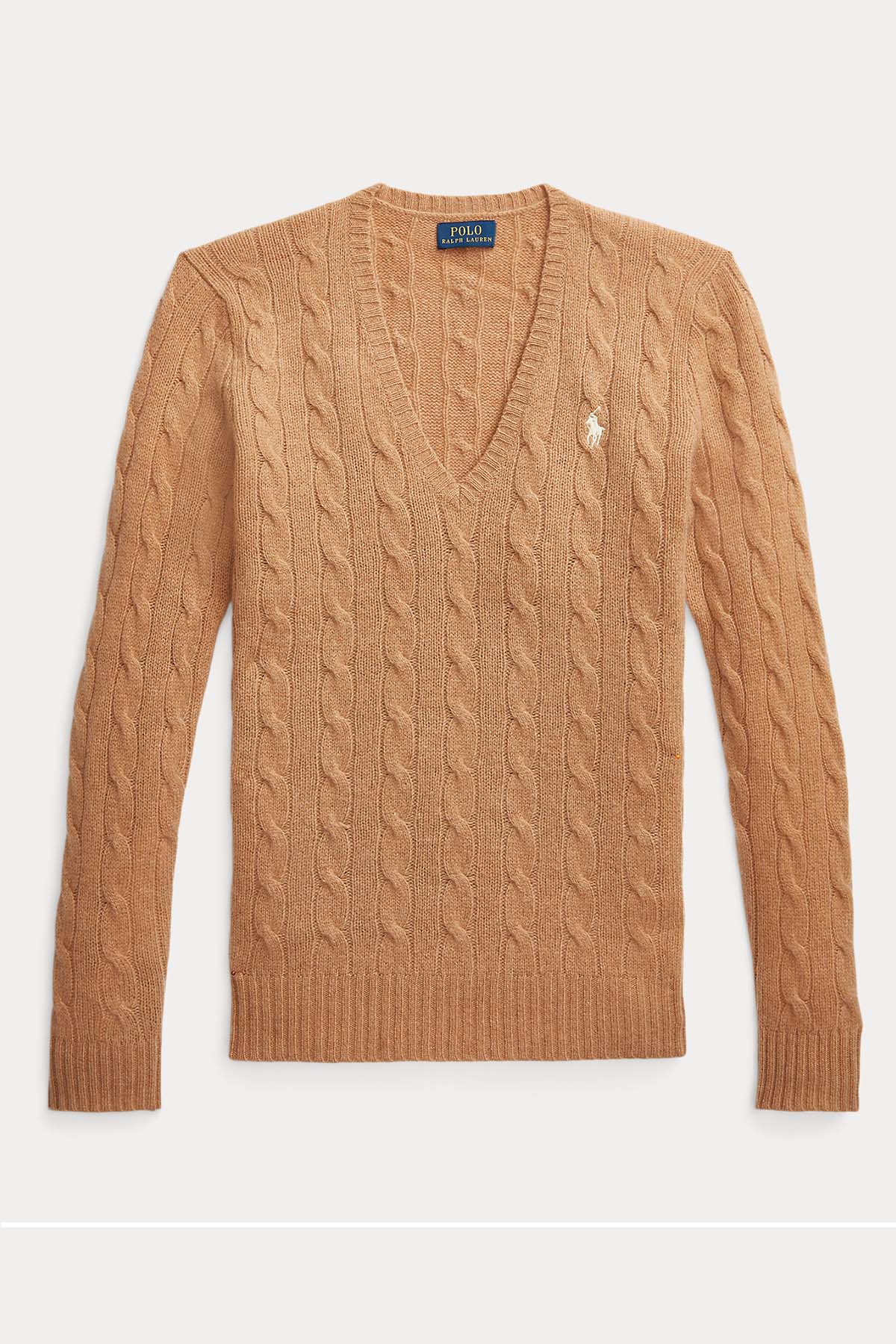 Polo Ralph Lauren V Yaka Saç Örgü Kaşmirli Yün Triko-Libas Trendy Fashion Store