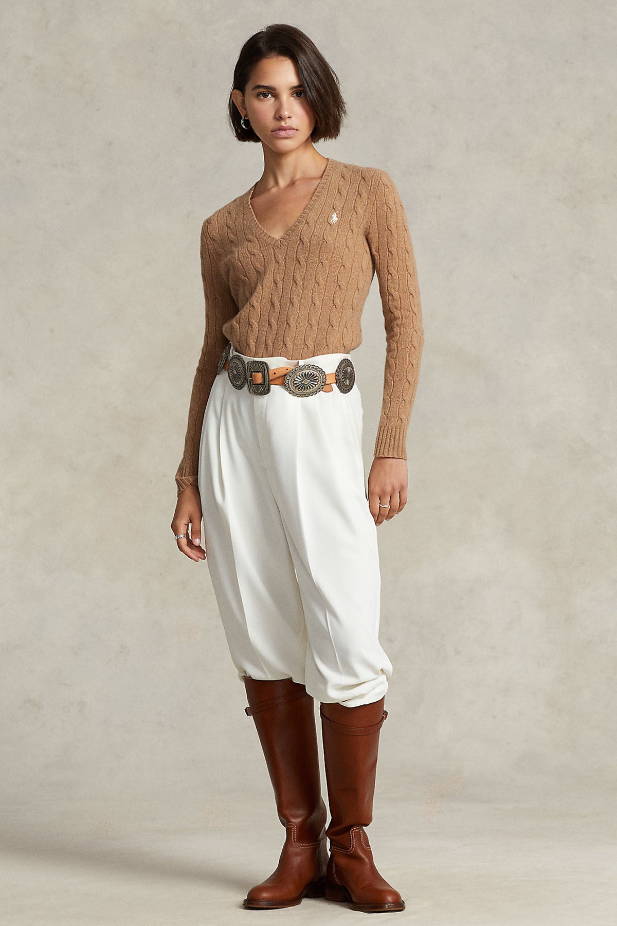 Polo Ralph Lauren V Yaka Saç Örgü Kaşmirli Yün Triko-Libas Trendy Fashion Store