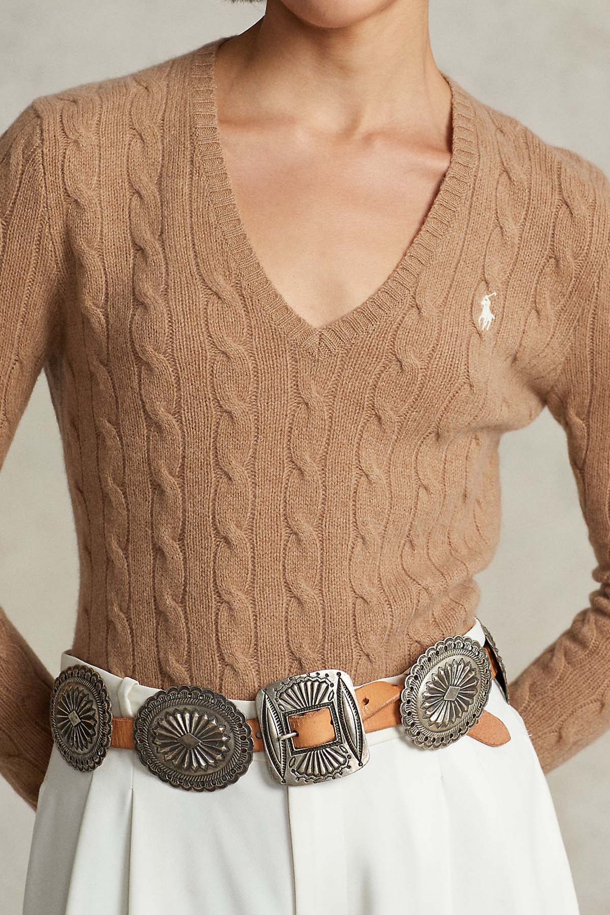 Polo Ralph Lauren V Yaka Saç Örgü Kaşmirli Yün Triko-Libas Trendy Fashion Store