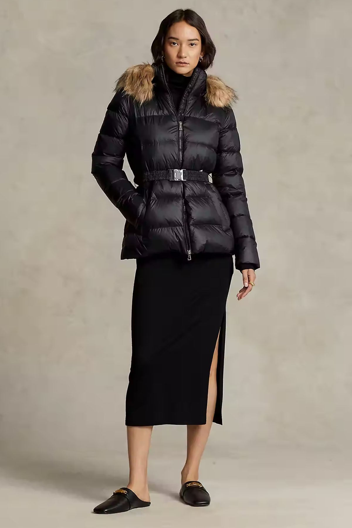 Polo Ralph Lauren Belden Kemerli Kürklü Kapüşonlu Puffer Mont-Libas Trendy Fashion Store