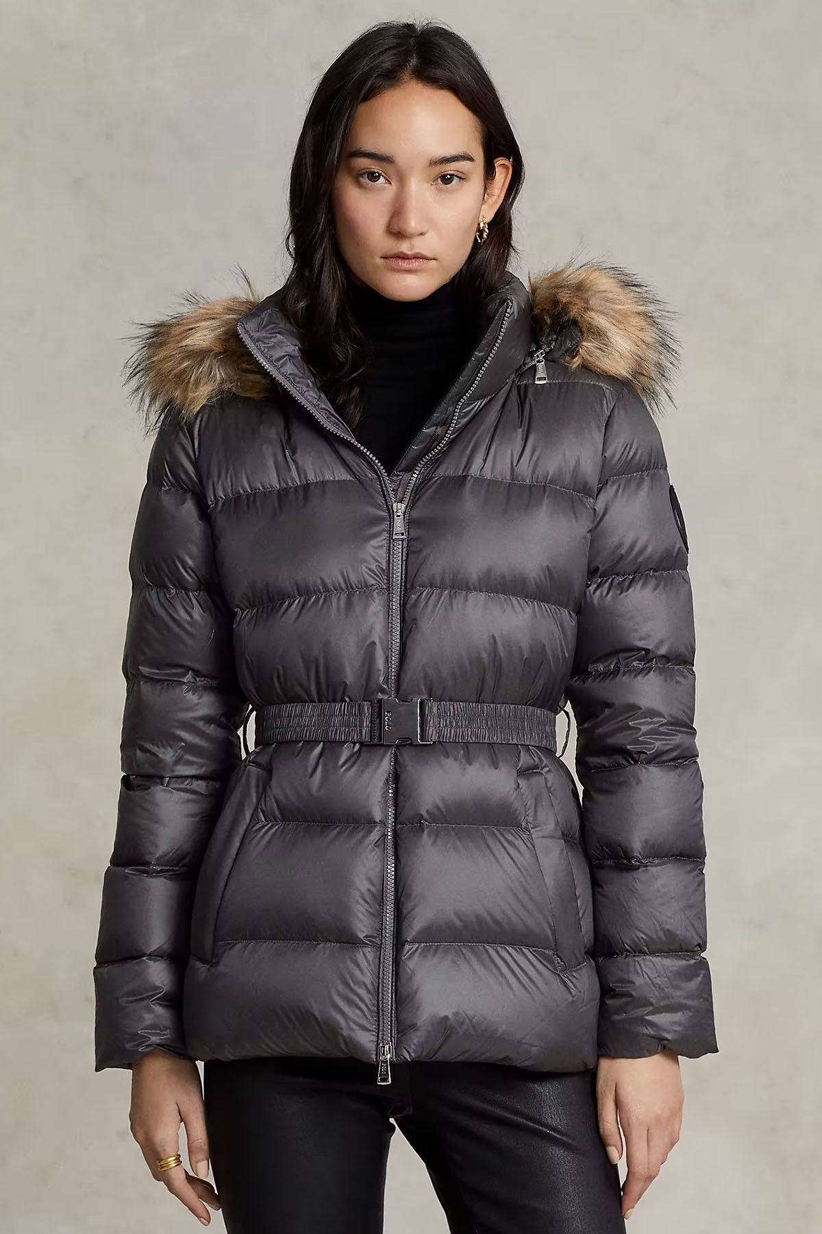 Polo Ralph Lauren Belden Kemerli Kürklü Kapüşonlu Puffer Mont-Libas Trendy Fashion Store