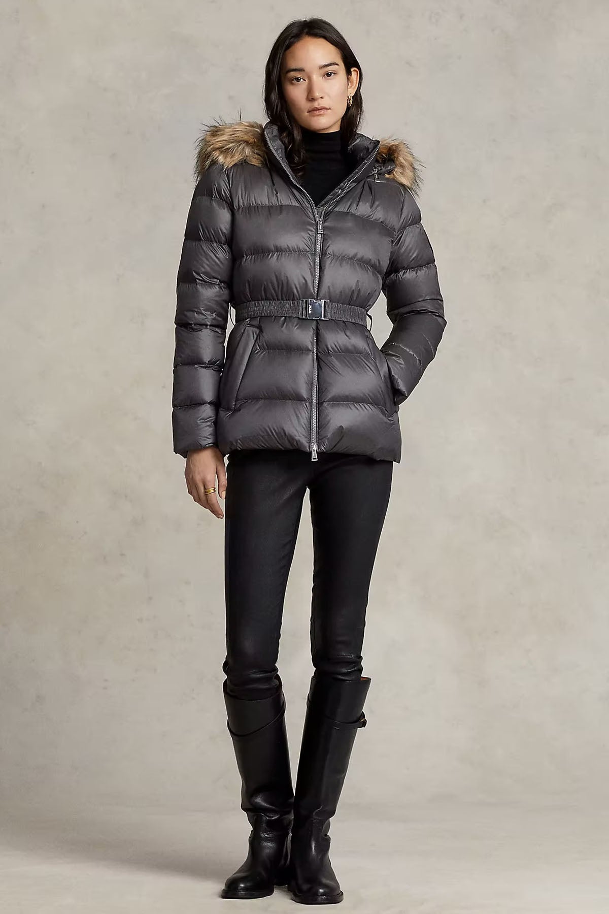 Polo Ralph Lauren Belden Kemerli Kürklü Kapüşonlu Puffer Mont-Libas Trendy Fashion Store