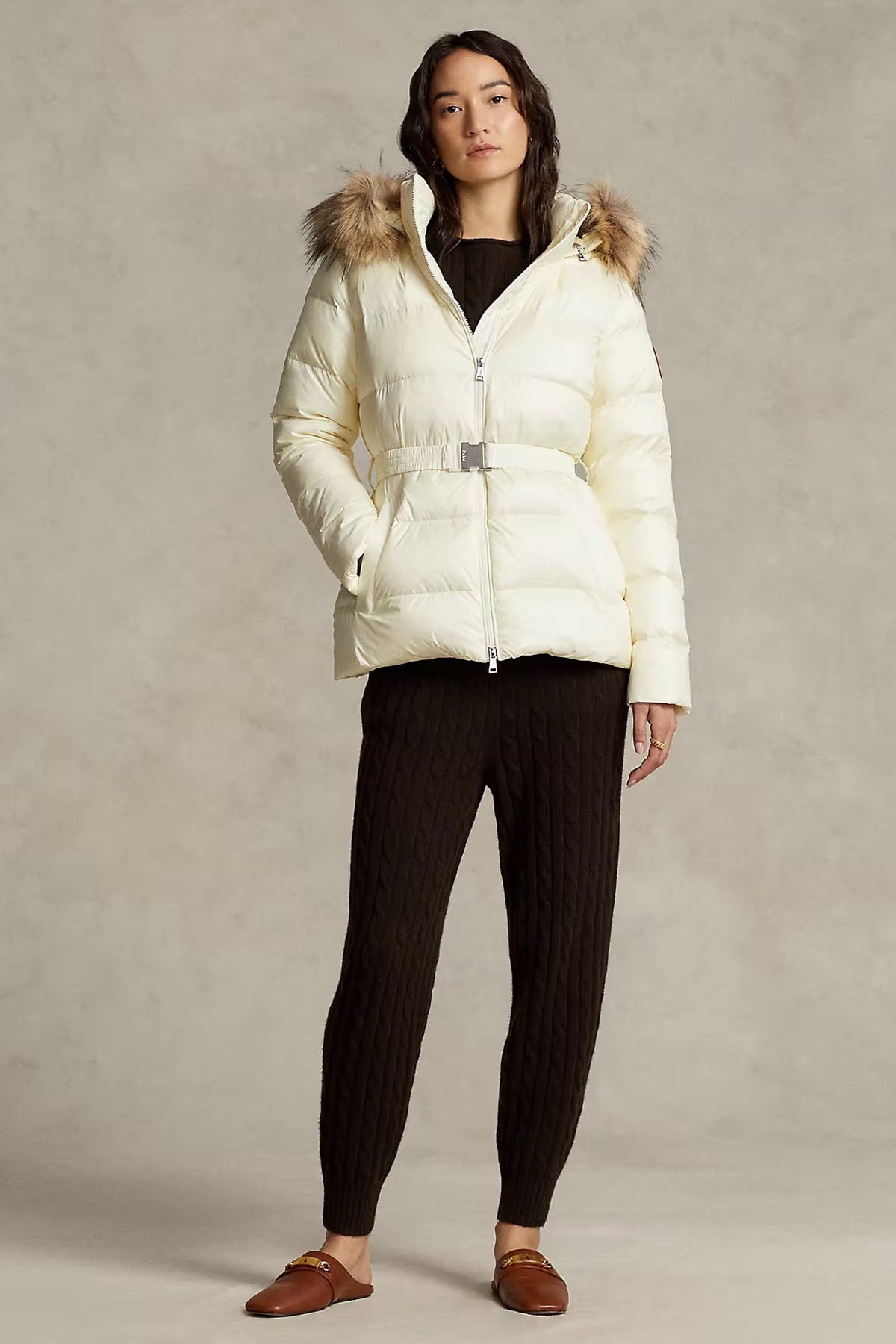 Polo Ralph Lauren Belden Kemerli Kürklü Kapüşonlu Puffer Mont-Libas Trendy Fashion Store