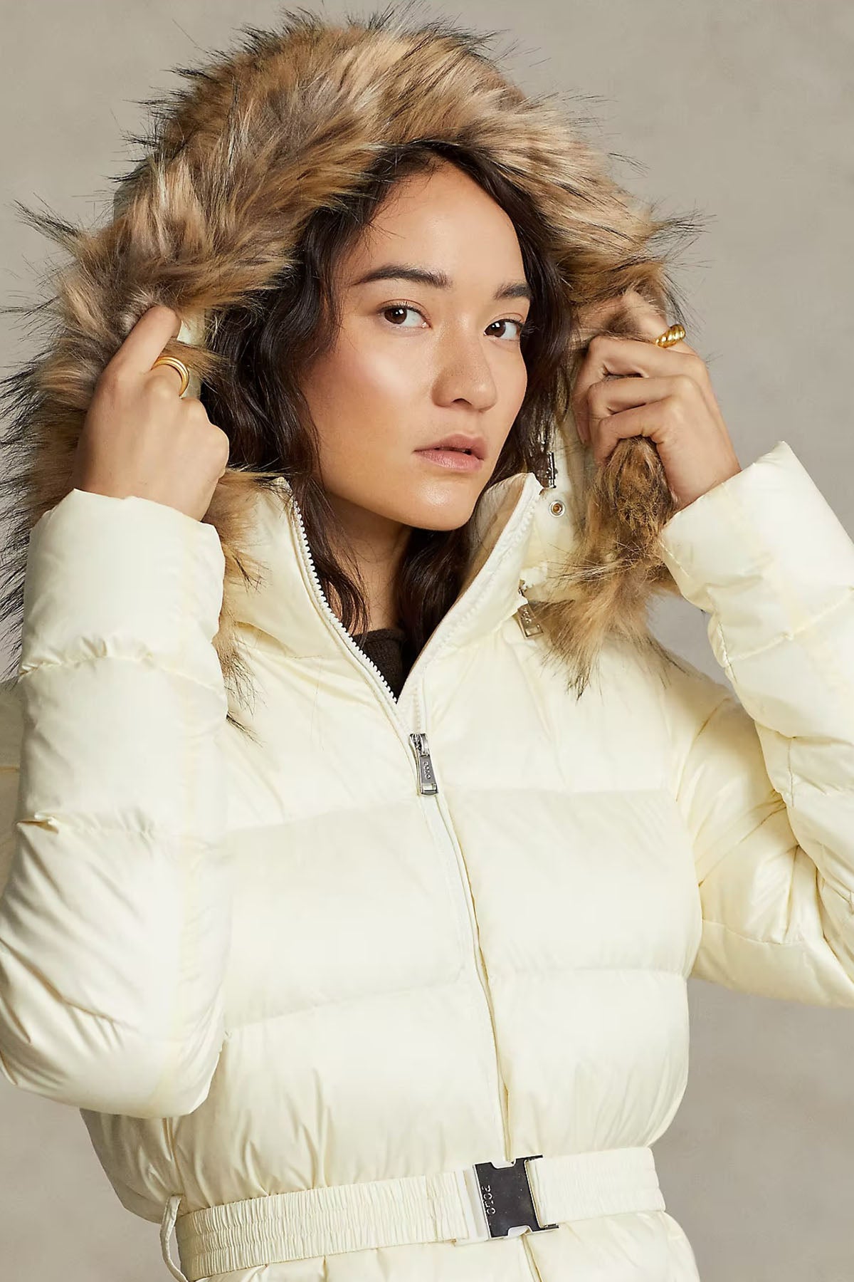 Polo Ralph Lauren Belden Kemerli Kürklü Kapüşonlu Puffer Mont-Libas Trendy Fashion Store