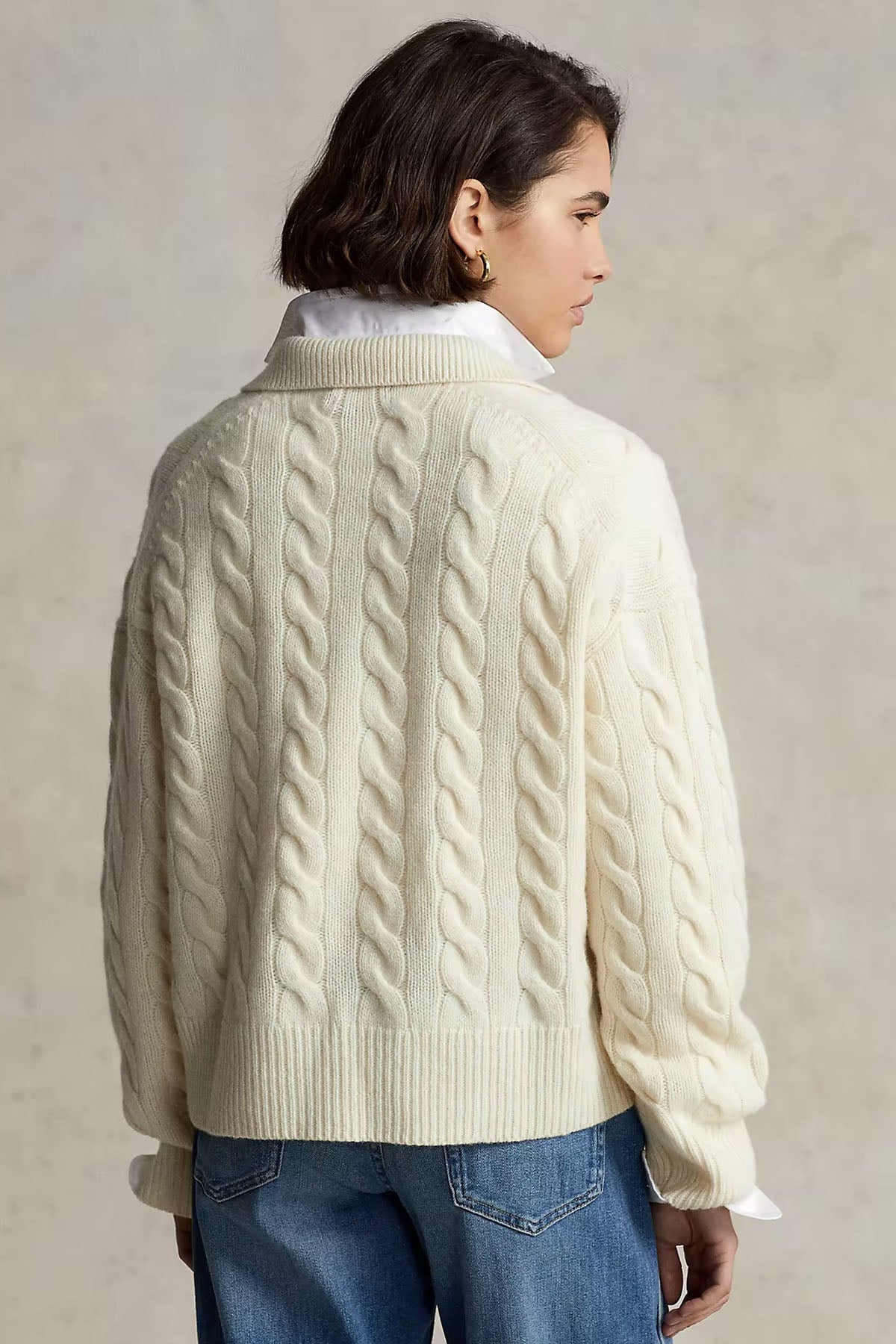 Polo Ralph Lauren Geniş Kesim V Yaka Kaşmirli Saç Örgü Triko-Libas Trendy Fashion Store