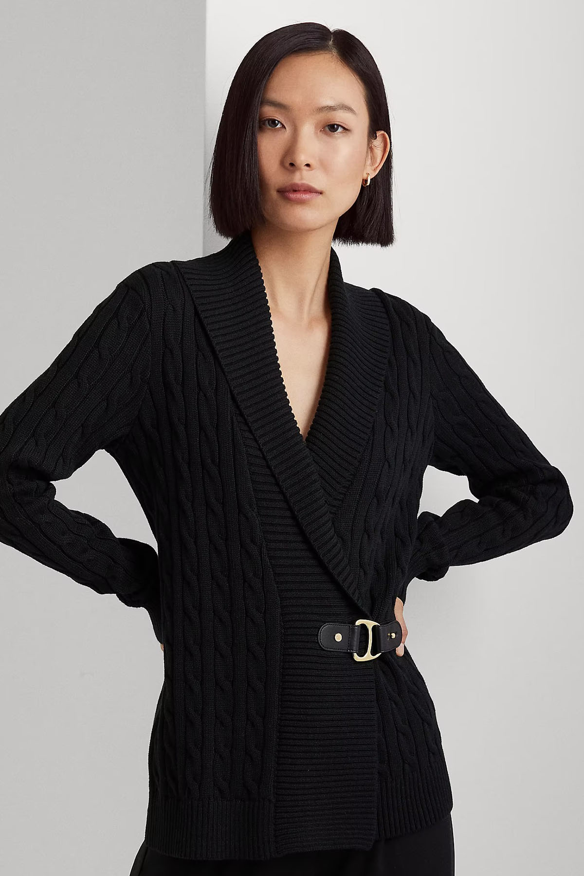 Polo Ralph Lauren Saç Örgü Kemerli Şal Yaka Triko Ceket-Libas Trendy Fashion Store