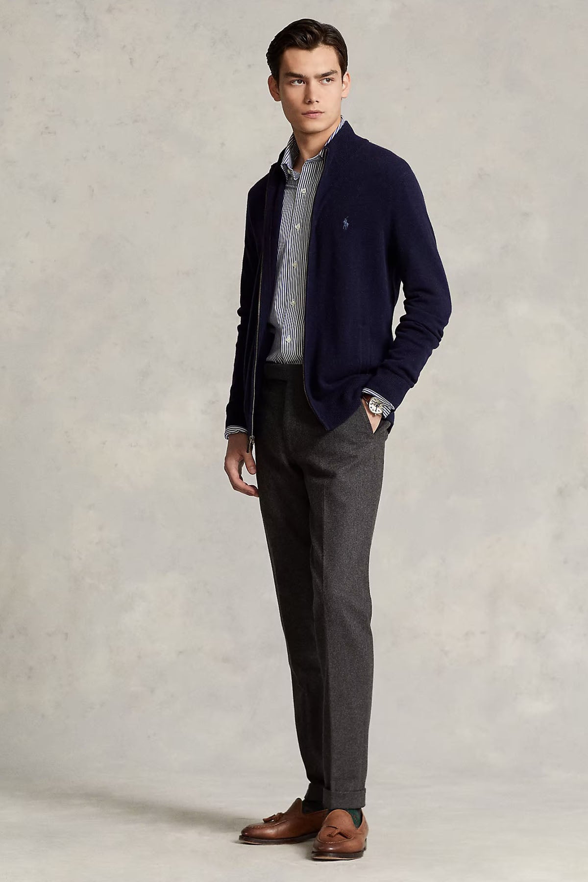 Polo Ralph Lauren Dik Yaka Fermuarlı Yün Triko Ceket-Libas Trendy Fashion Store
