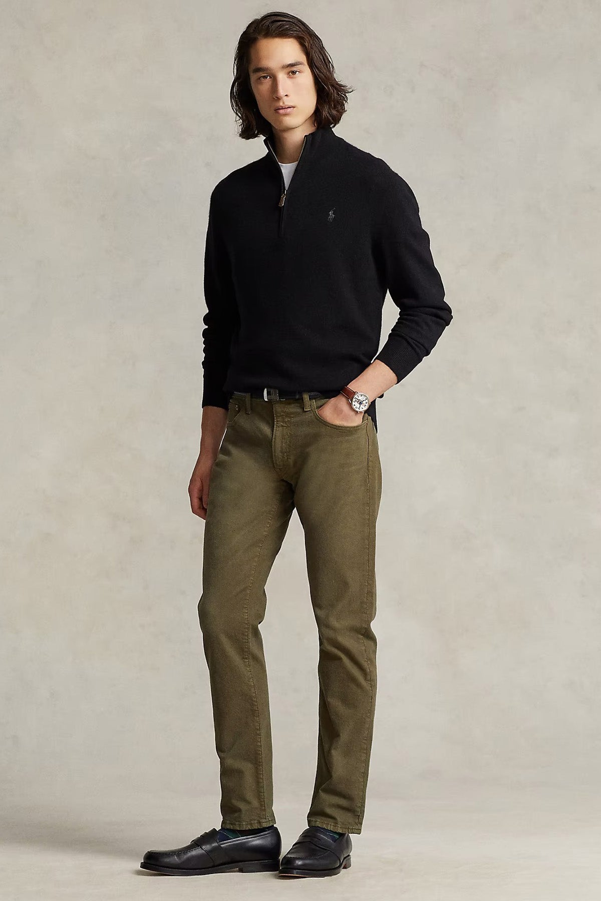 Polo Ralph Lauren Dik Yaka Yarım Fermuarlı Örgü Yün Triko-Libas Trendy Fashion Store