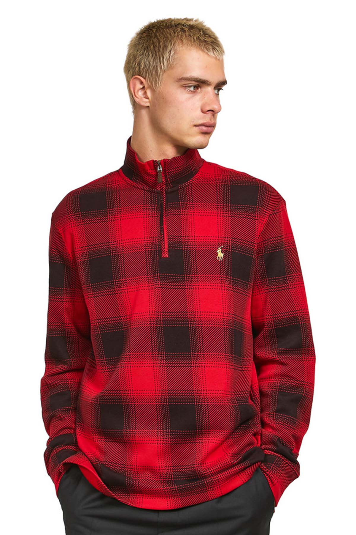 Polo Ralph Lauren Dik Yaka Yarım Fermuarlı Ekose Desenli Triko-Libas Trendy Fashion Store