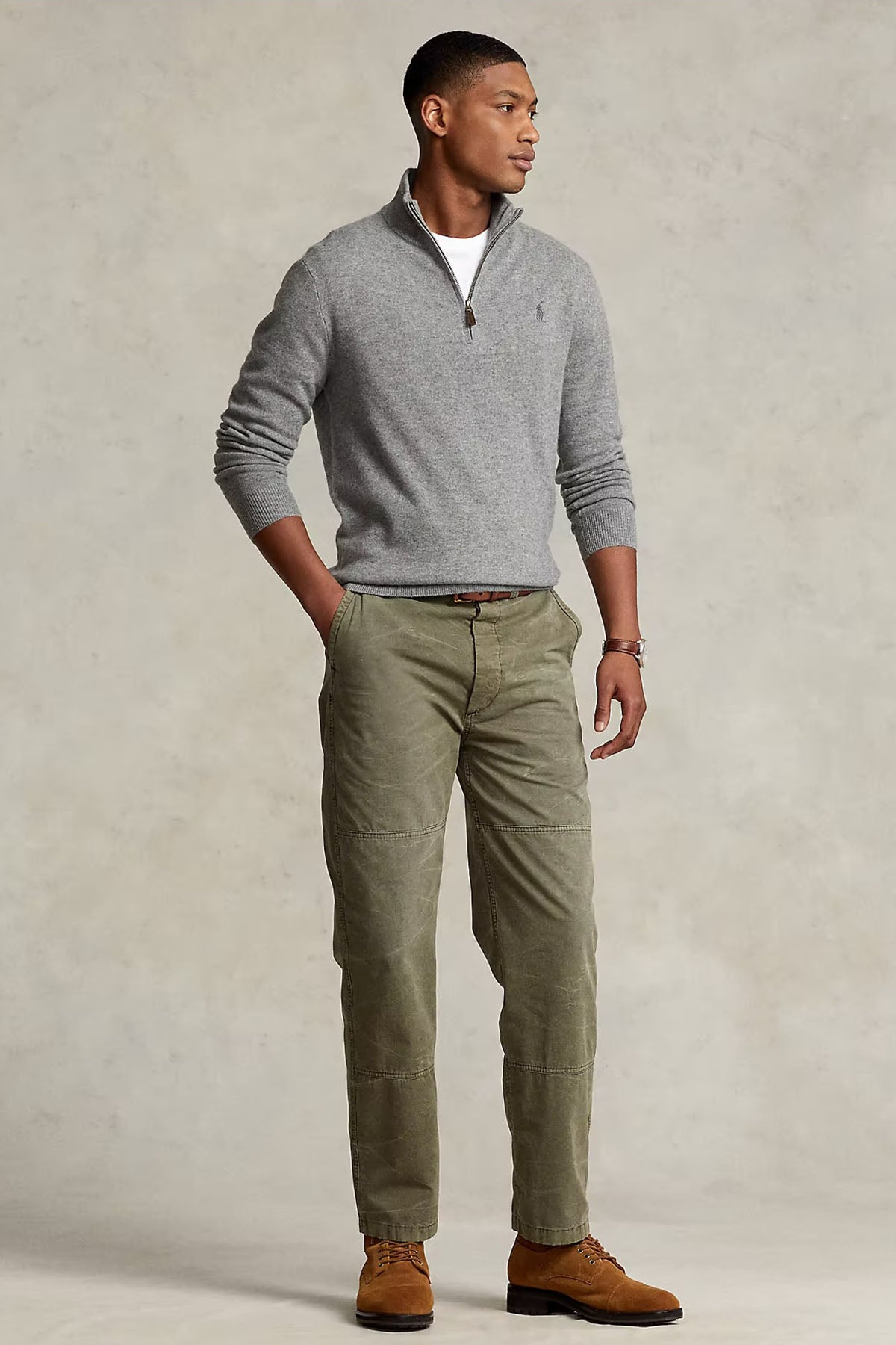 Polo Ralph Lauren Dik Yaka Yarım Fermuarlı Örgü Yün Triko-Libas Trendy Fashion Store