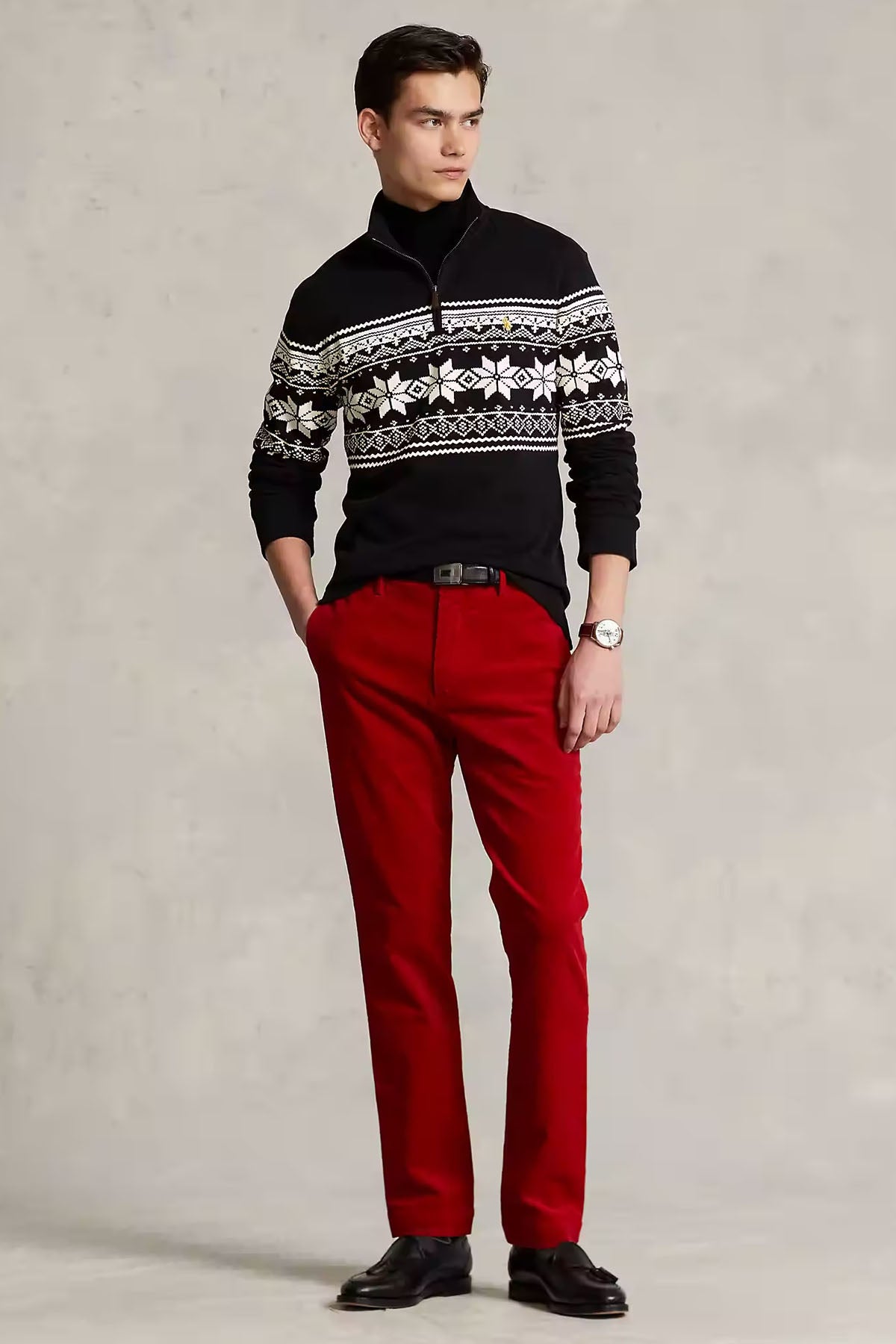 Polo Ralph Lauren Dik Yaka Yarım Fermuarlı Etnik Desenli Triko-Libas Trendy Fashion Store