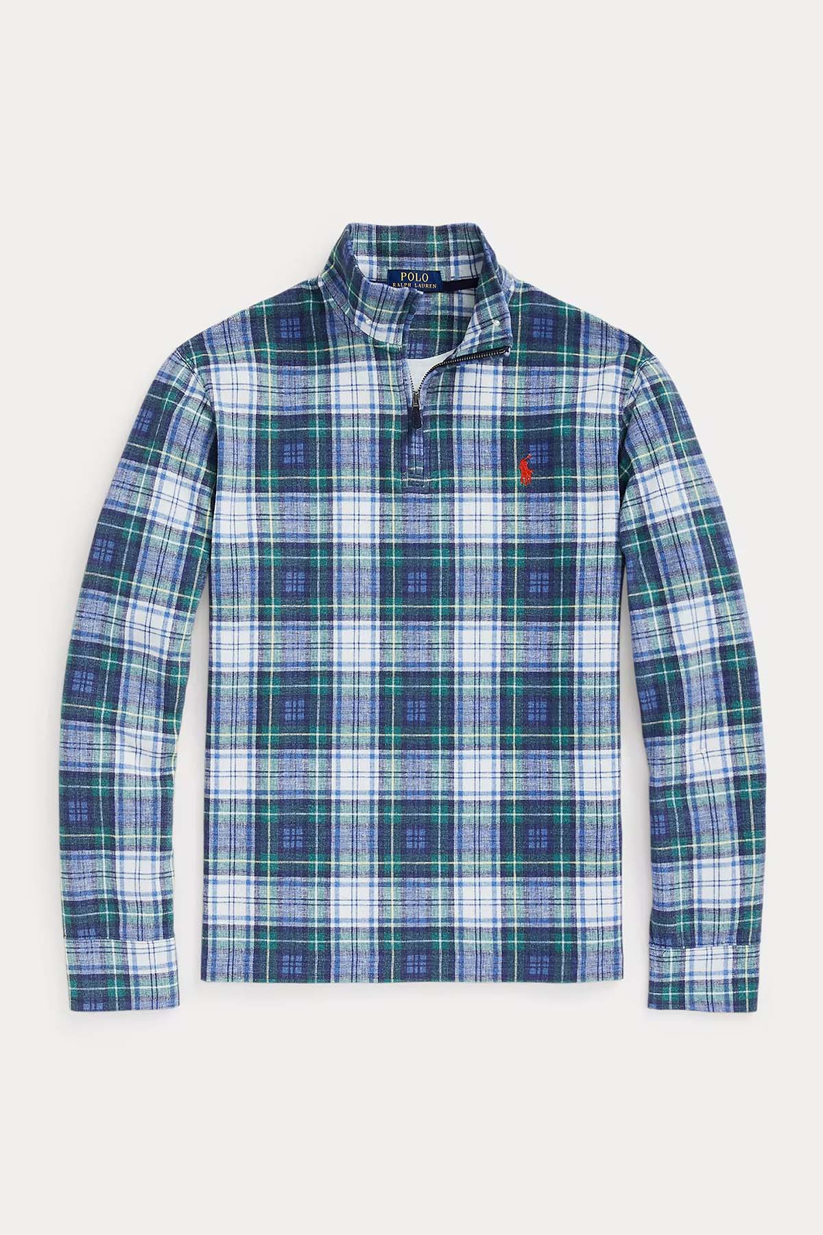 Polo Ralph Lauren Dik Yaka Ekose Desenli Yarım Fermuarlı Sweatshirt-Libas Trendy Fashion Store