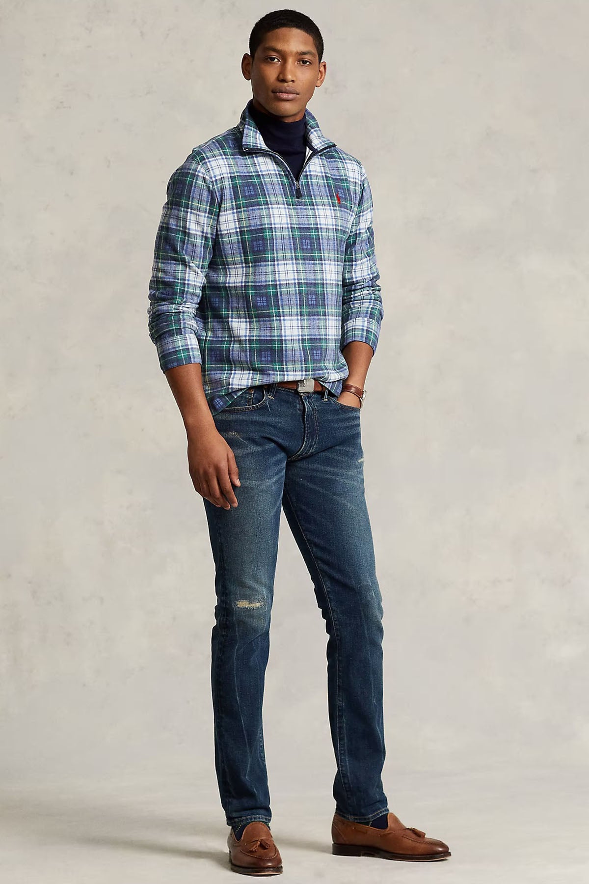 Polo Ralph Lauren Dik Yaka Ekose Desenli Yarım Fermuarlı Sweatshirt-Libas Trendy Fashion Store