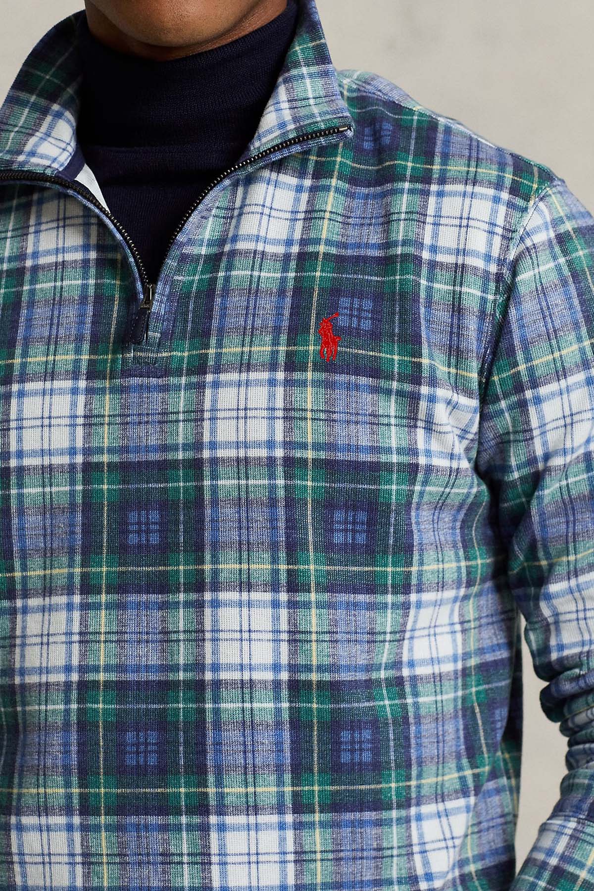 Polo Ralph Lauren Dik Yaka Ekose Desenli Yarım Fermuarlı Sweatshirt-Libas Trendy Fashion Store