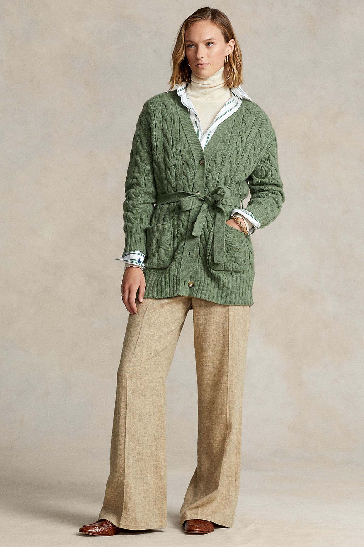 Polo Ralph Lauren Kuşaklı Saç Örgü Kaşmirli Yün Triko Ceket-Libas Trendy Fashion Store