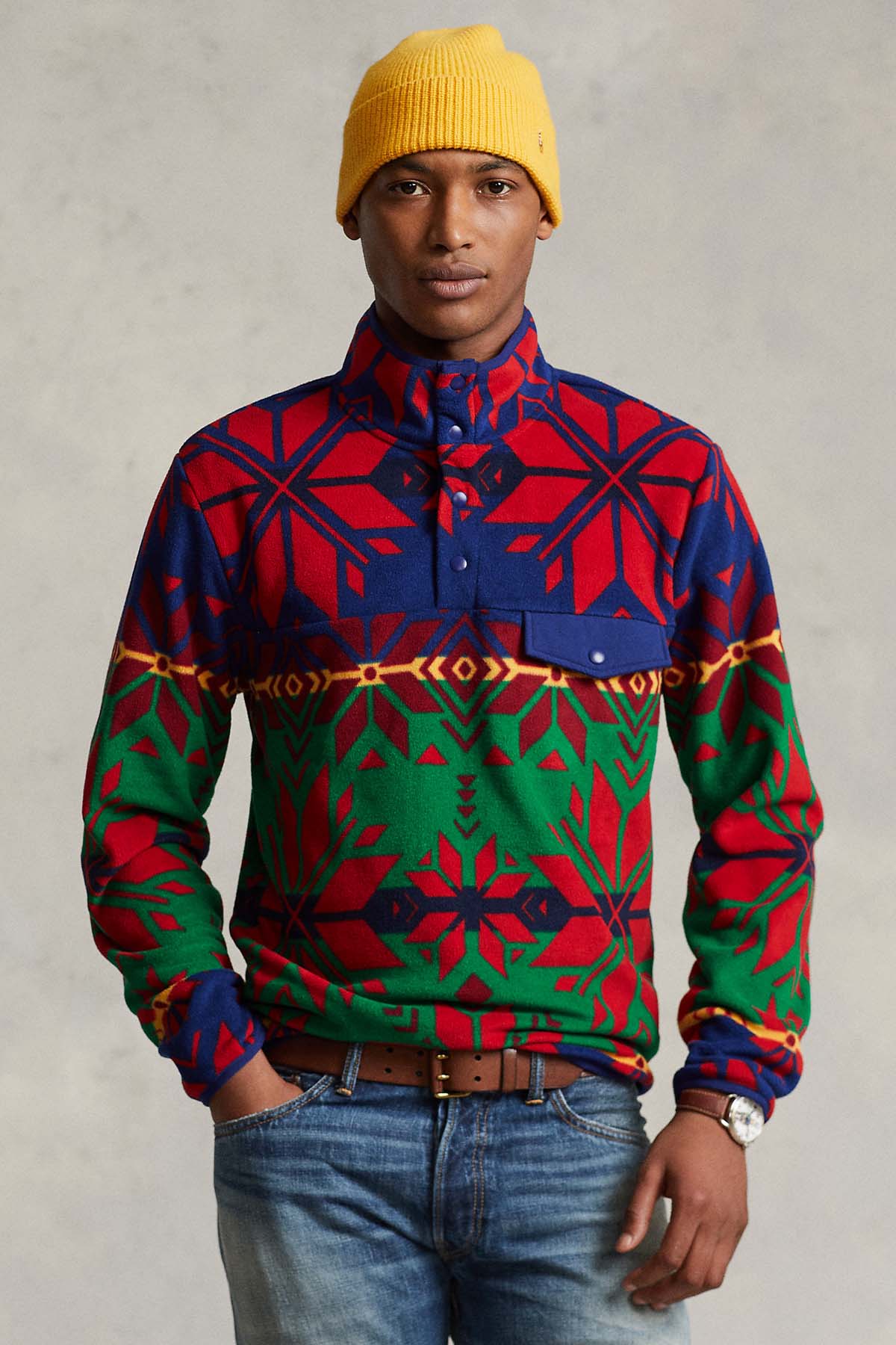 Polo Ralph Lauren Fair Isle Desenli Dik Yaka Polar Sweatshirt-Libas Trendy Fashion Store