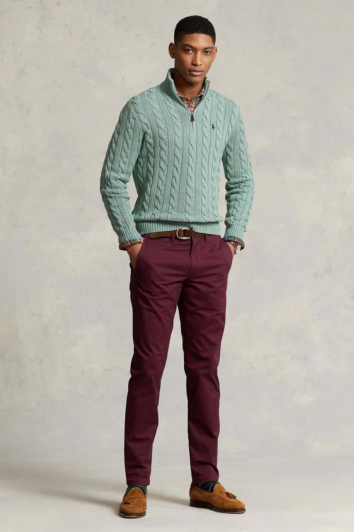 Polo Ralph Lauren Yarım Fermuarlı Dik Yaka Saç Örgü Triko-Libas Trendy Fashion Store