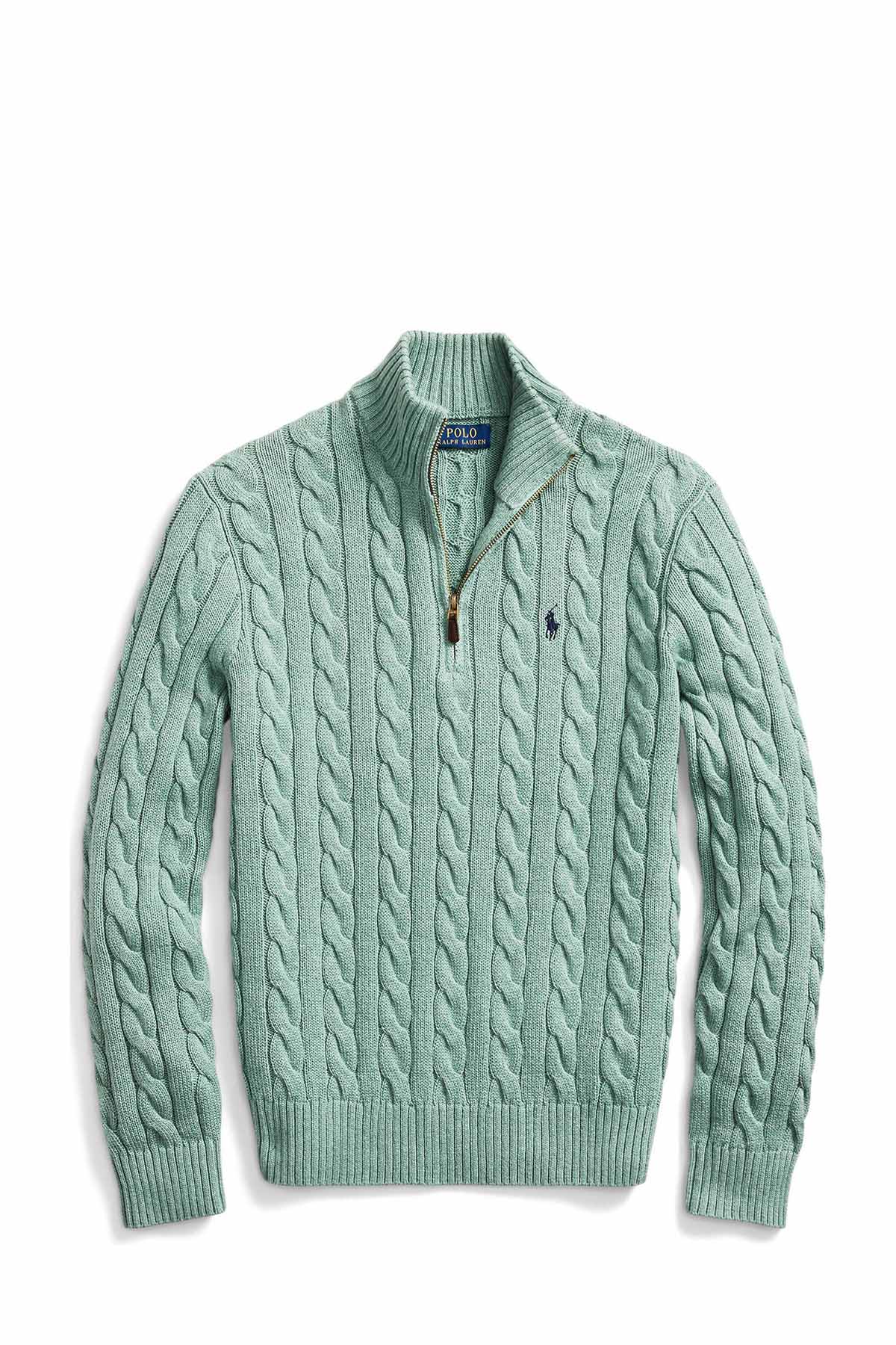 Polo Ralph Lauren Yarım Fermuarlı Dik Yaka Saç Örgü Triko-Libas Trendy Fashion Store