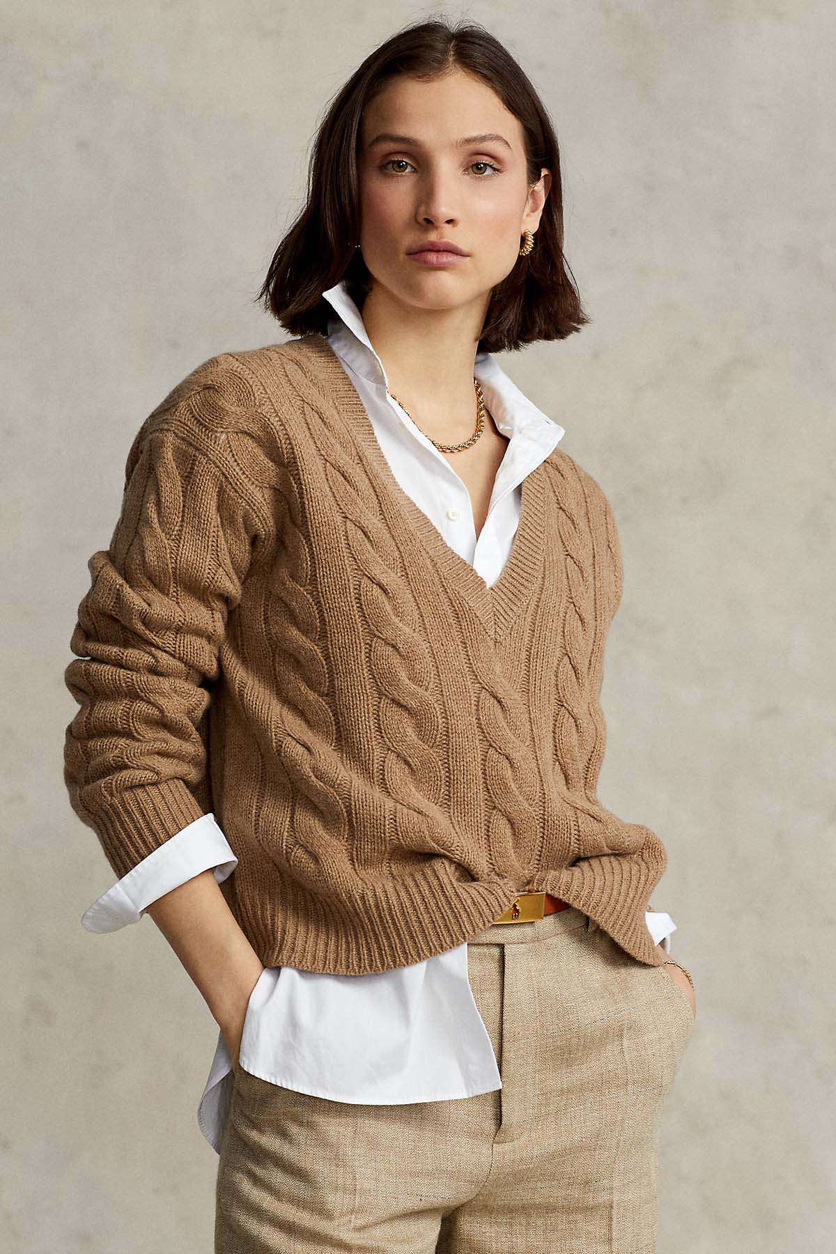 Polo Ralph Lauren Derin V Yaka Kaşmirli Yün Saç Örgü Triko-Libas Trendy Fashion Store