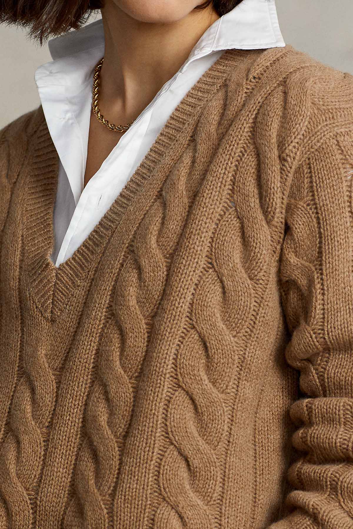 Polo Ralph Lauren Derin V Yaka Kaşmirli Yün Saç Örgü Triko-Libas Trendy Fashion Store