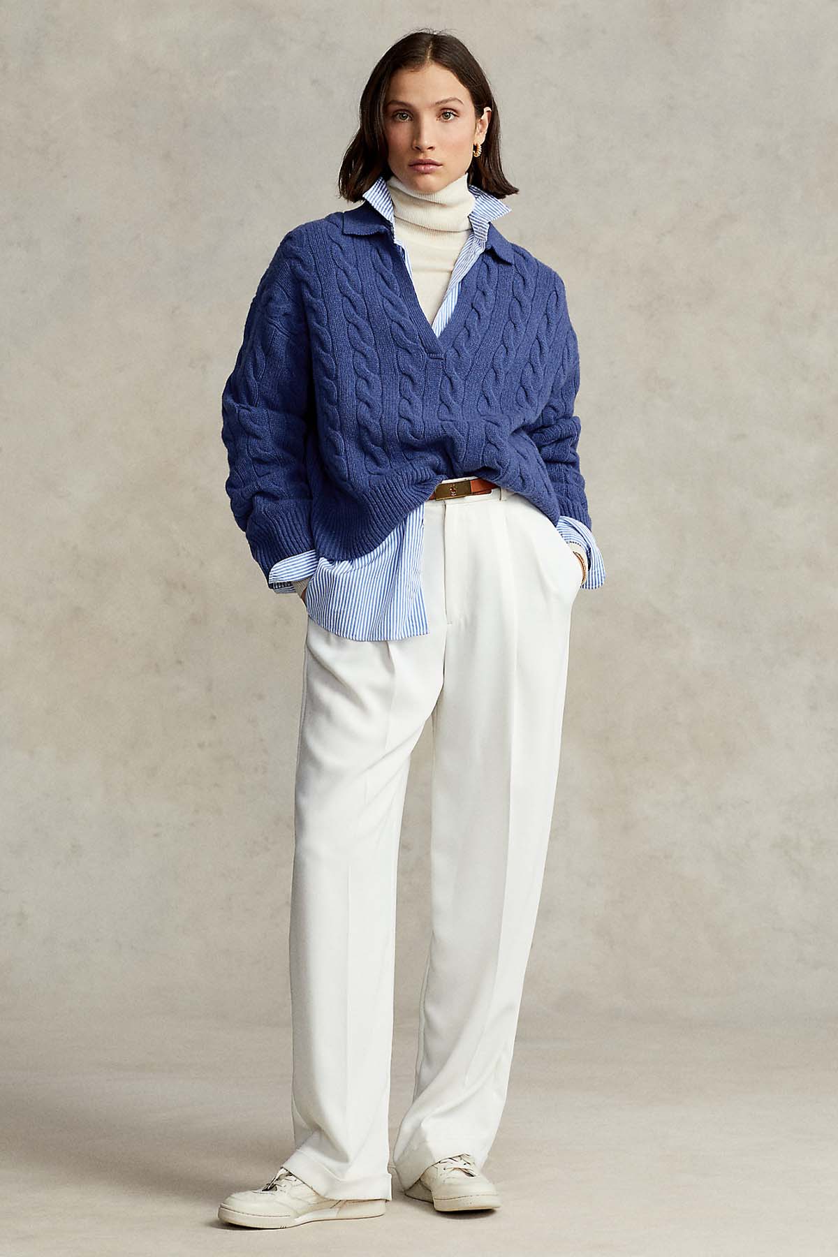 Polo Ralph Lauren Geniş Kesim V Yaka Kaşmirli Saç Örgü Triko-Libas Trendy Fashion Store