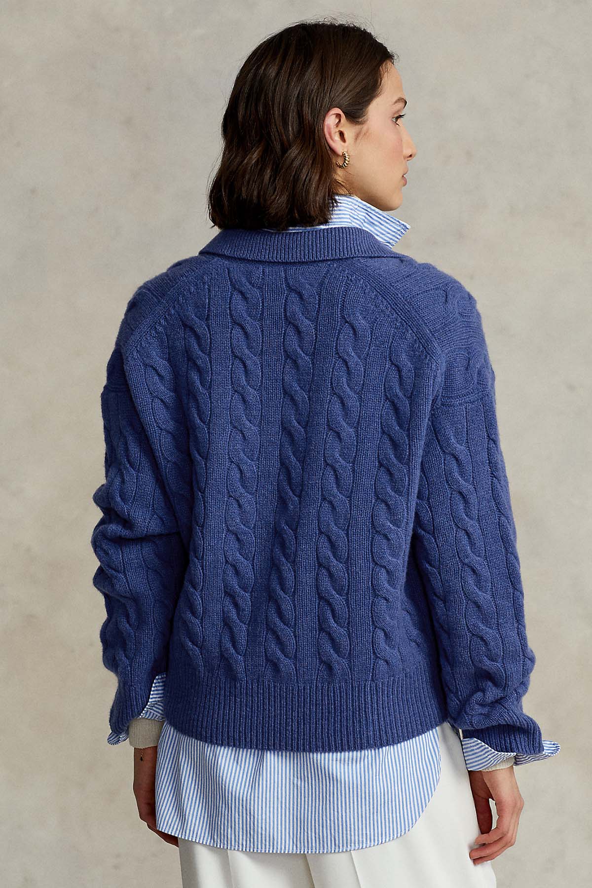 Polo Ralph Lauren Geniş Kesim V Yaka Kaşmirli Saç Örgü Triko-Libas Trendy Fashion Store