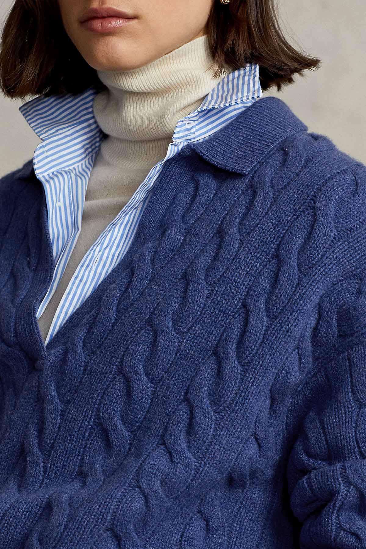 Polo Ralph Lauren Geniş Kesim V Yaka Kaşmirli Saç Örgü Triko-Libas Trendy Fashion Store