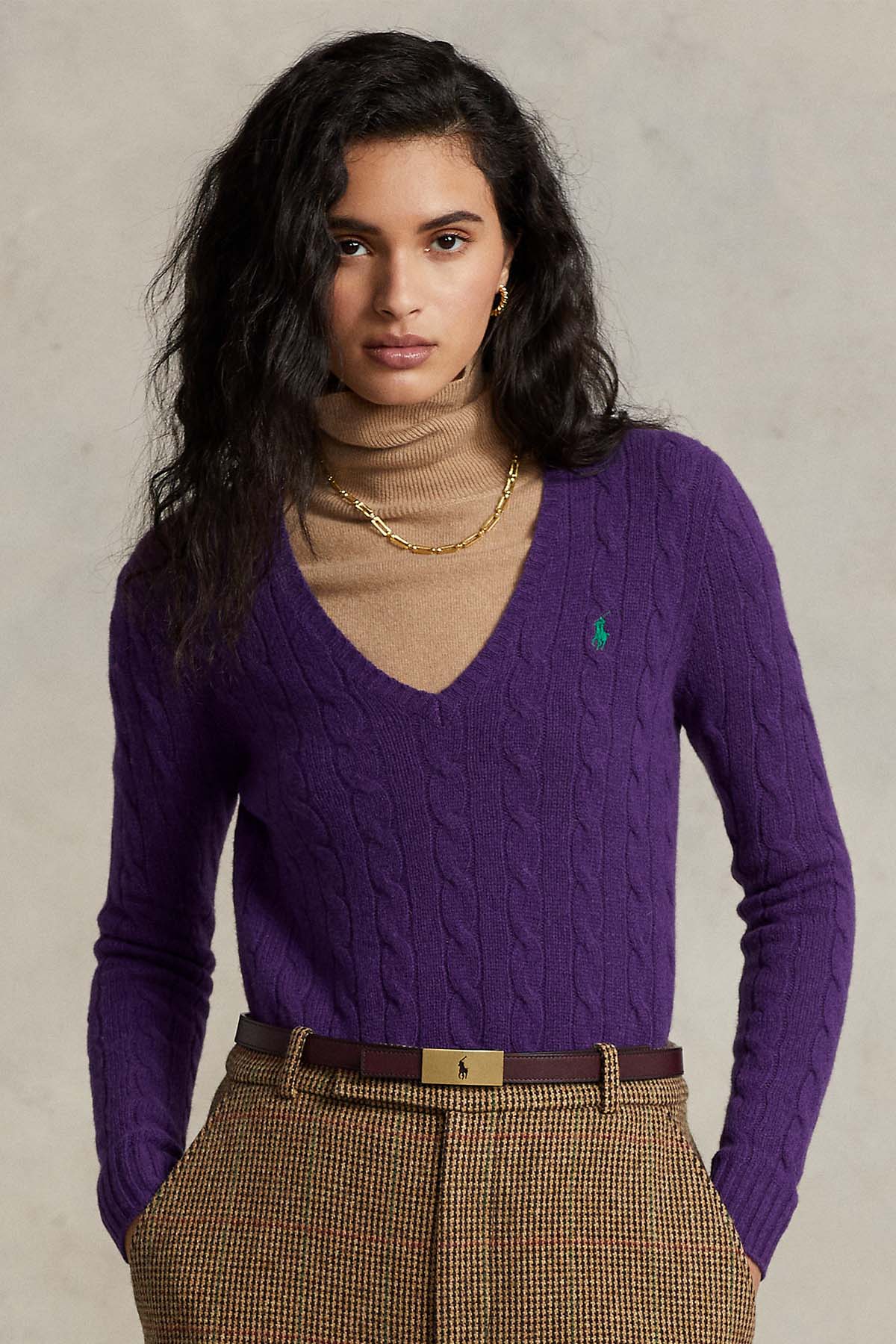 Polo Ralph Lauren V Yaka Saç Örgü Kaşmirli Yün Triko-Libas Trendy Fashion Store