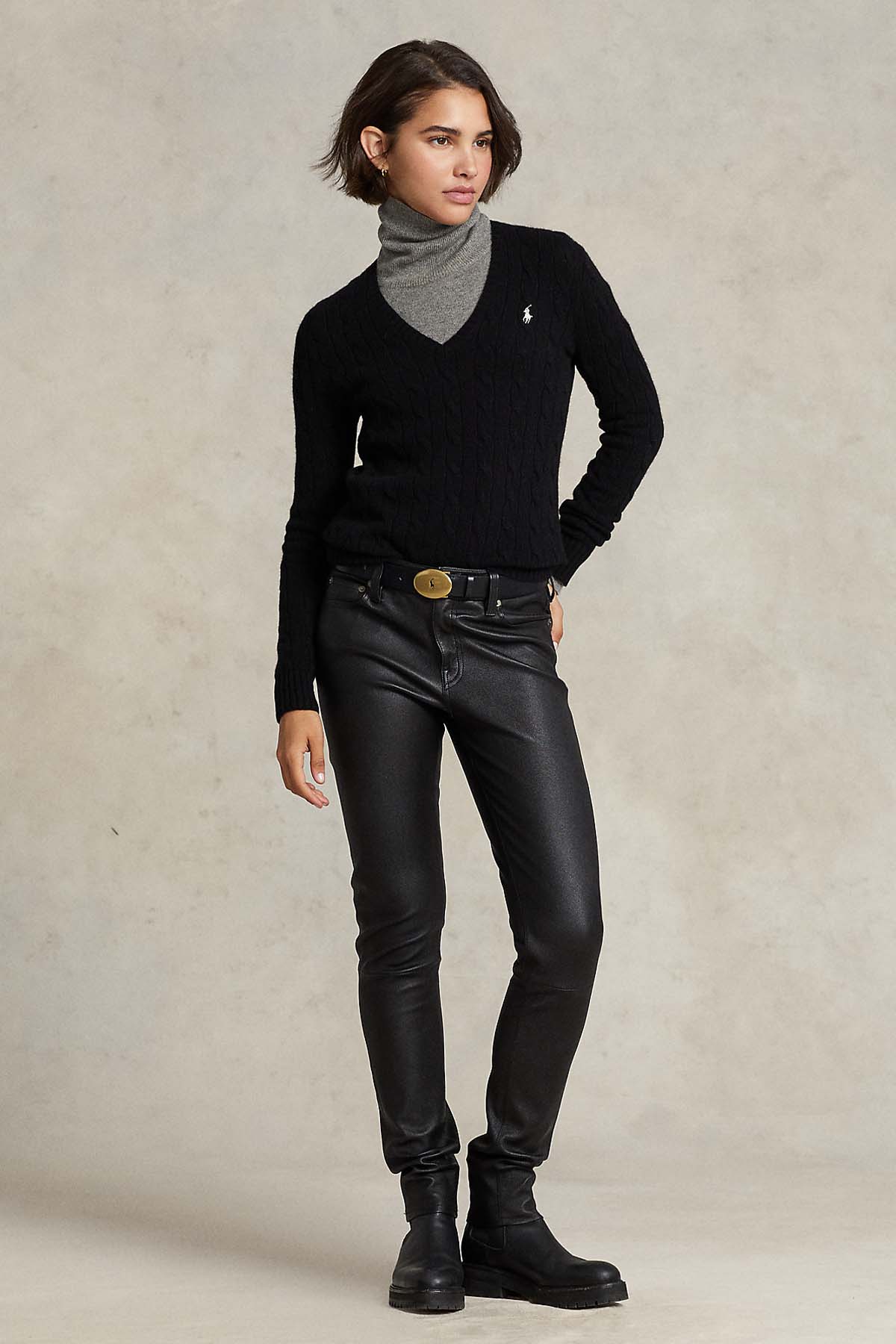 Polo Ralph Lauren V Yaka Saç Örgü Kaşmirli Yün Triko-Libas Trendy Fashion Store