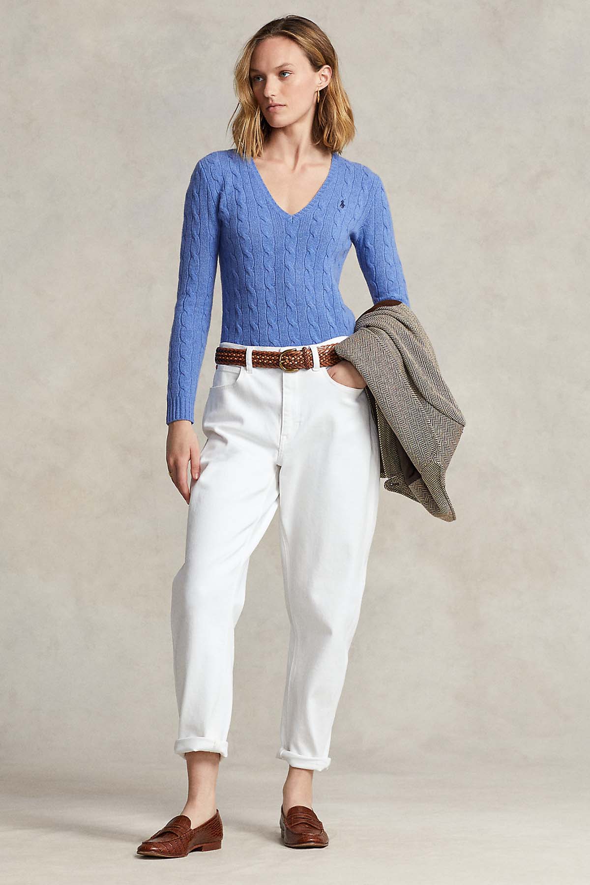 Polo Ralph Lauren V Yaka Saç Örgü Kaşmirli Yün Triko-Libas Trendy Fashion Store