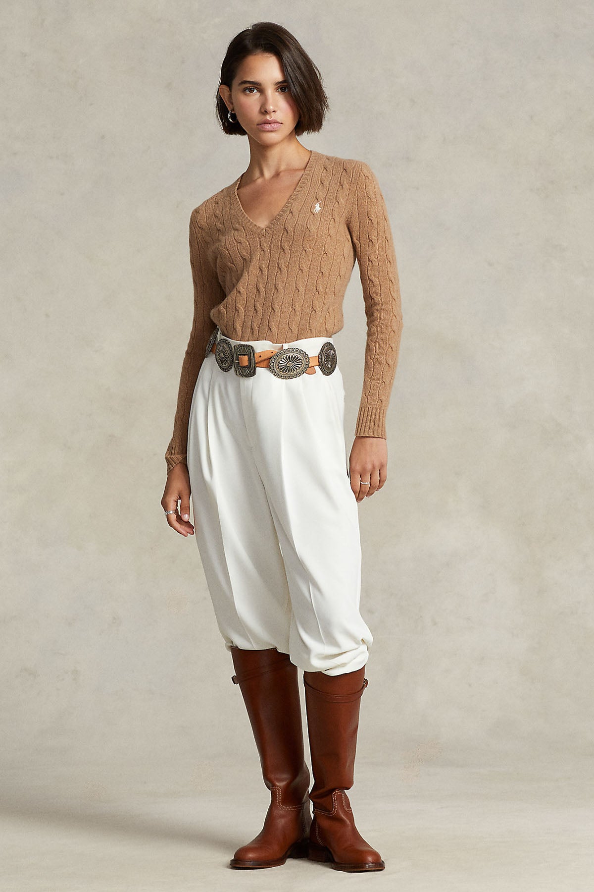 Polo Ralph Lauren V Yaka Saç Örgü Kaşmirli Yün Triko-Libas Trendy Fashion Store