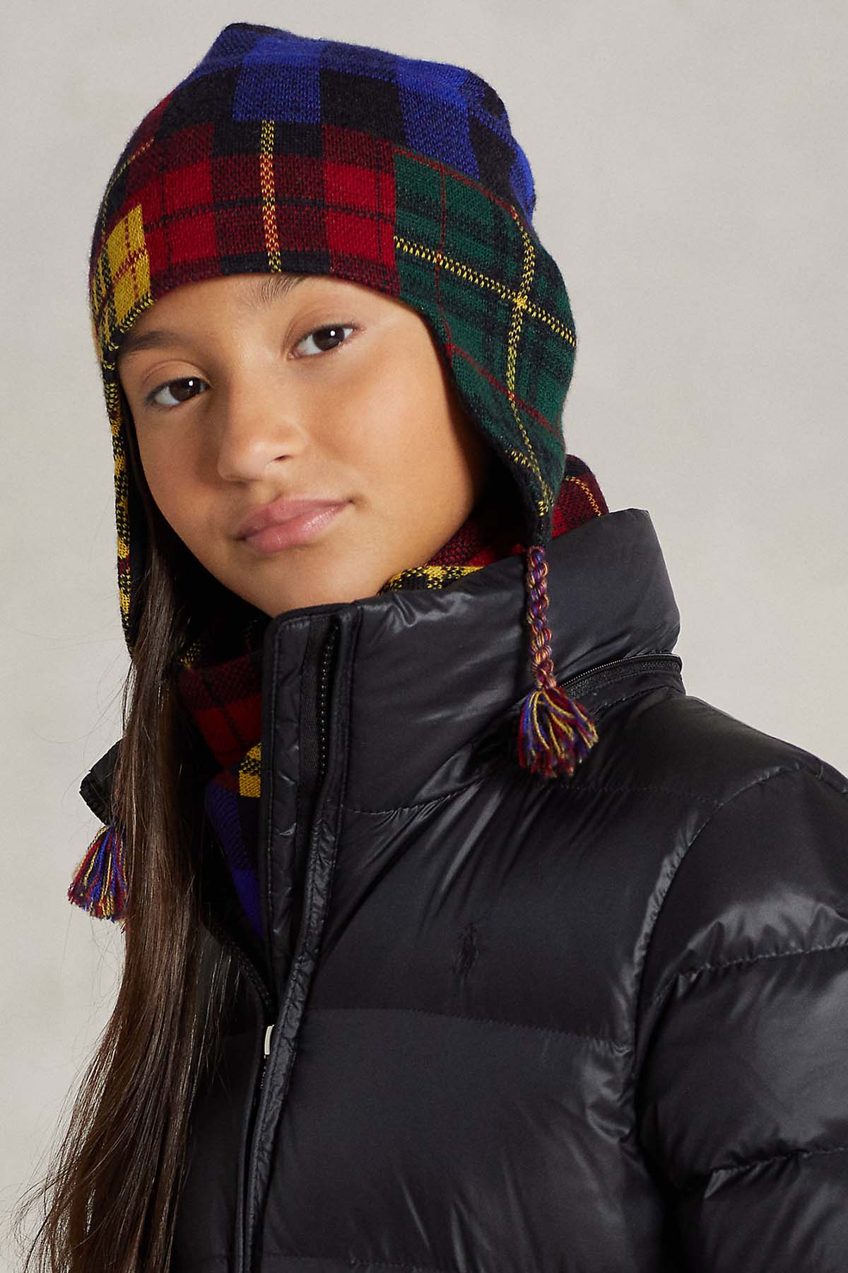 Polo Ralph Lauren Kids 7-16 Yaş Unisex Çocuk Ekose Desenli Yün Bere-Libas Trendy Fashion Store