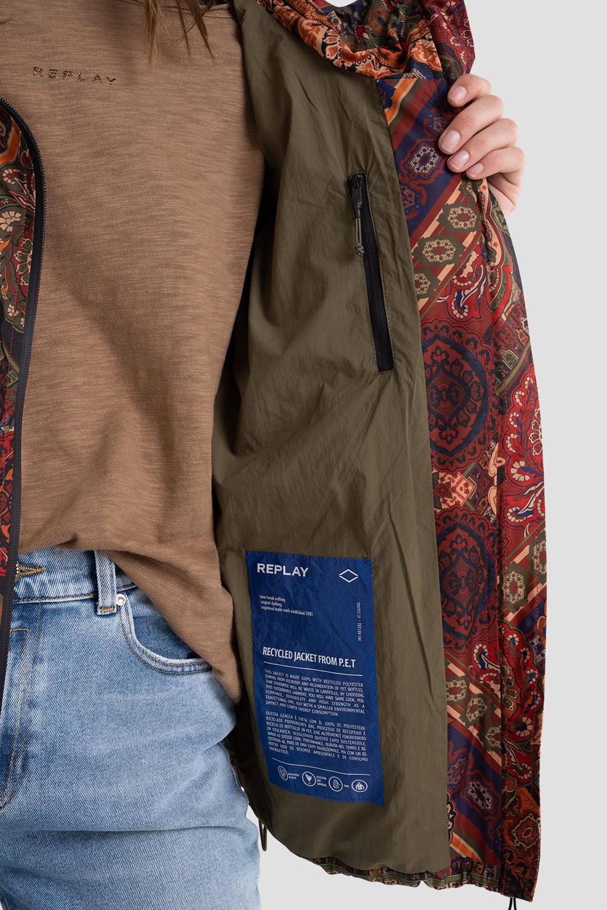 Replay Kapüşonlu Desenli İnce Mont-Libas Trendy Fashion Store