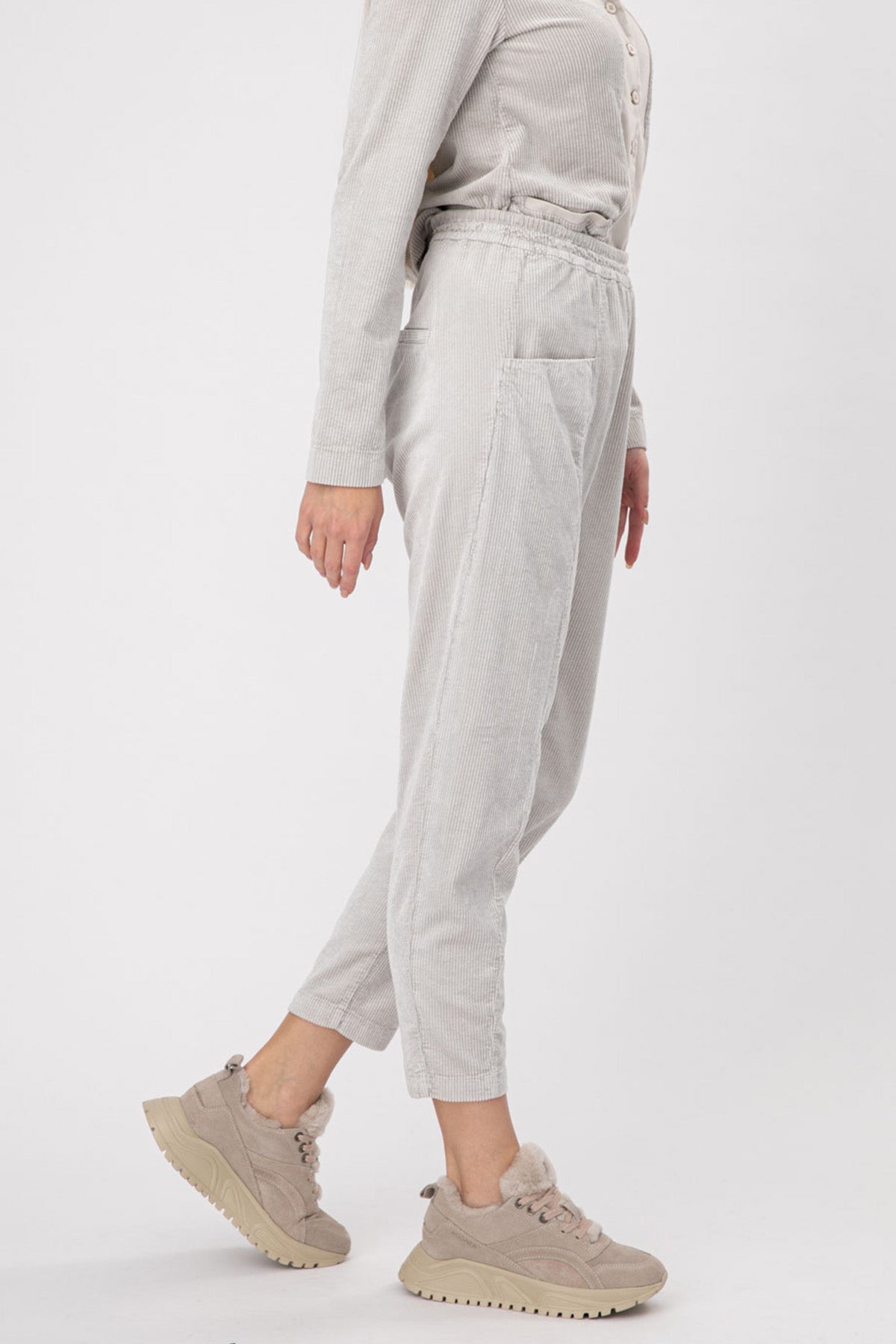 Transit Beli Lastikli Fitilli Kadife Pantolon