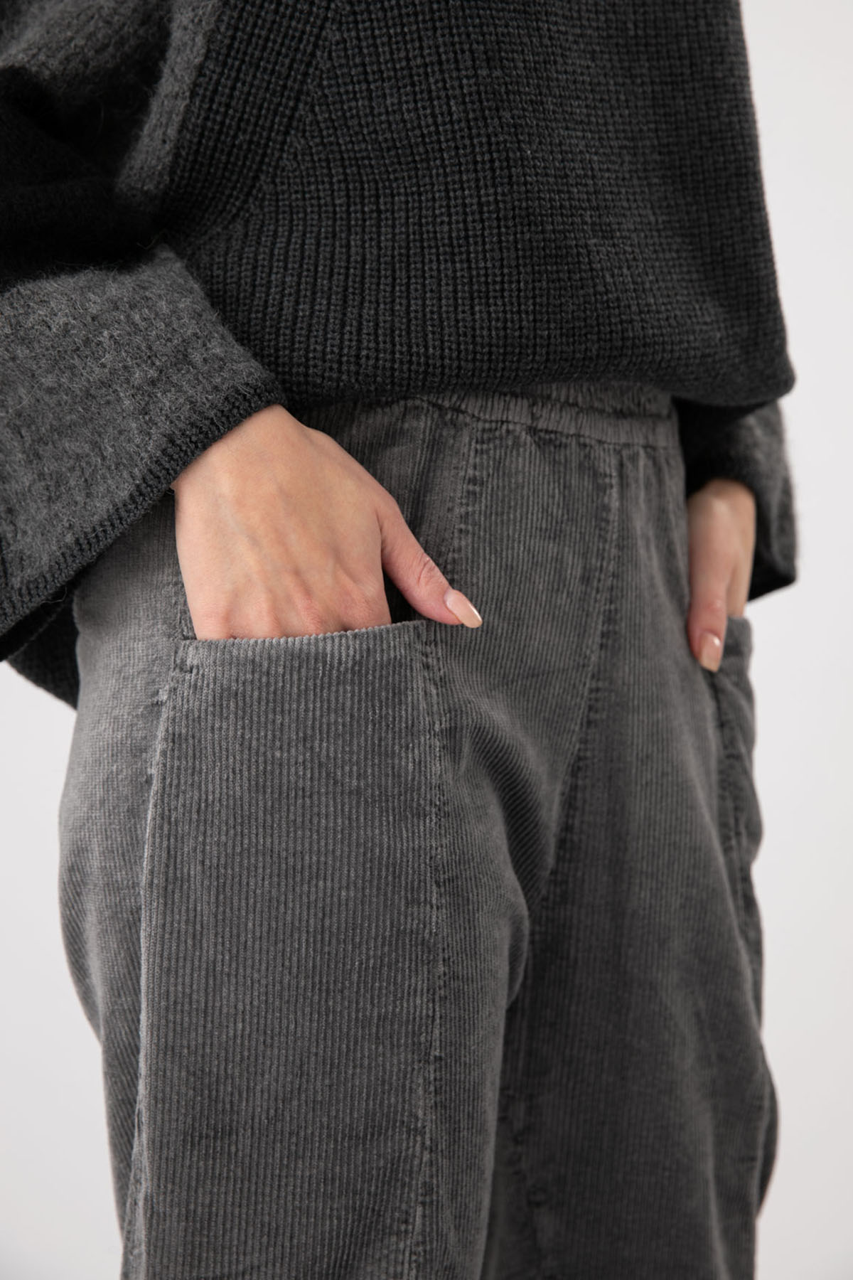 Transit Beli Lastikli Fitilli Kadife Pantolon