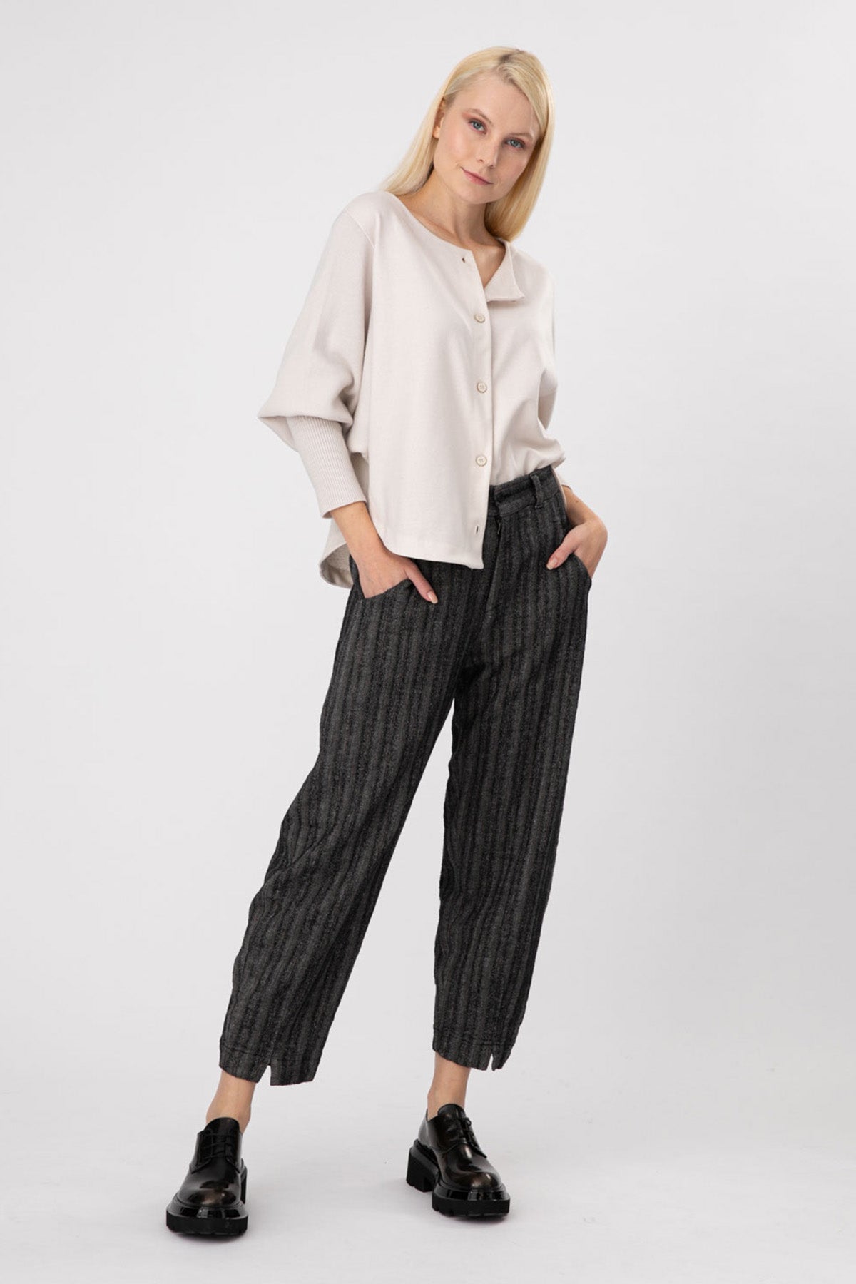 Transit Çizgili Ketenli Crop Pantolon-Libas Trendy Fashion Store