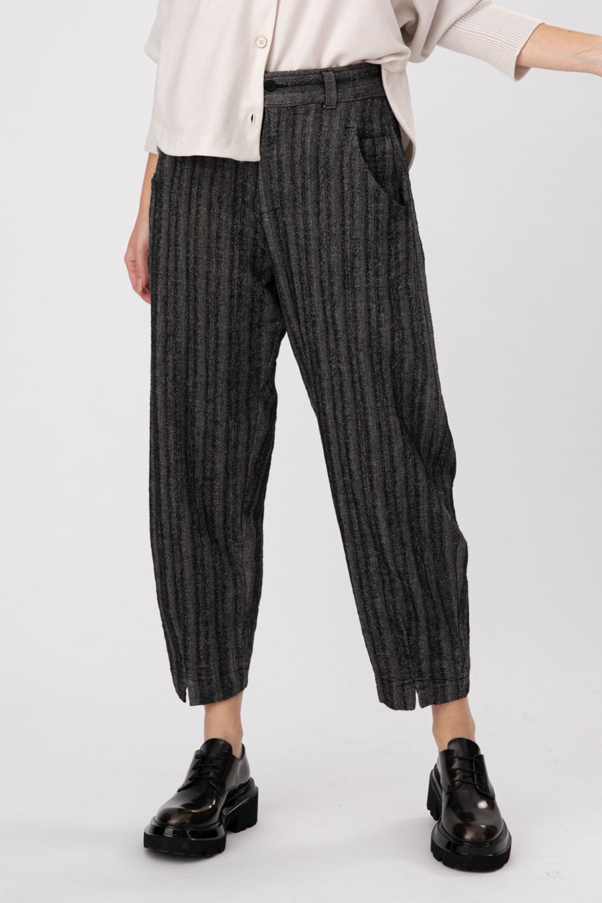 Transit Çizgili Ketenli Crop Pantolon-Libas Trendy Fashion Store