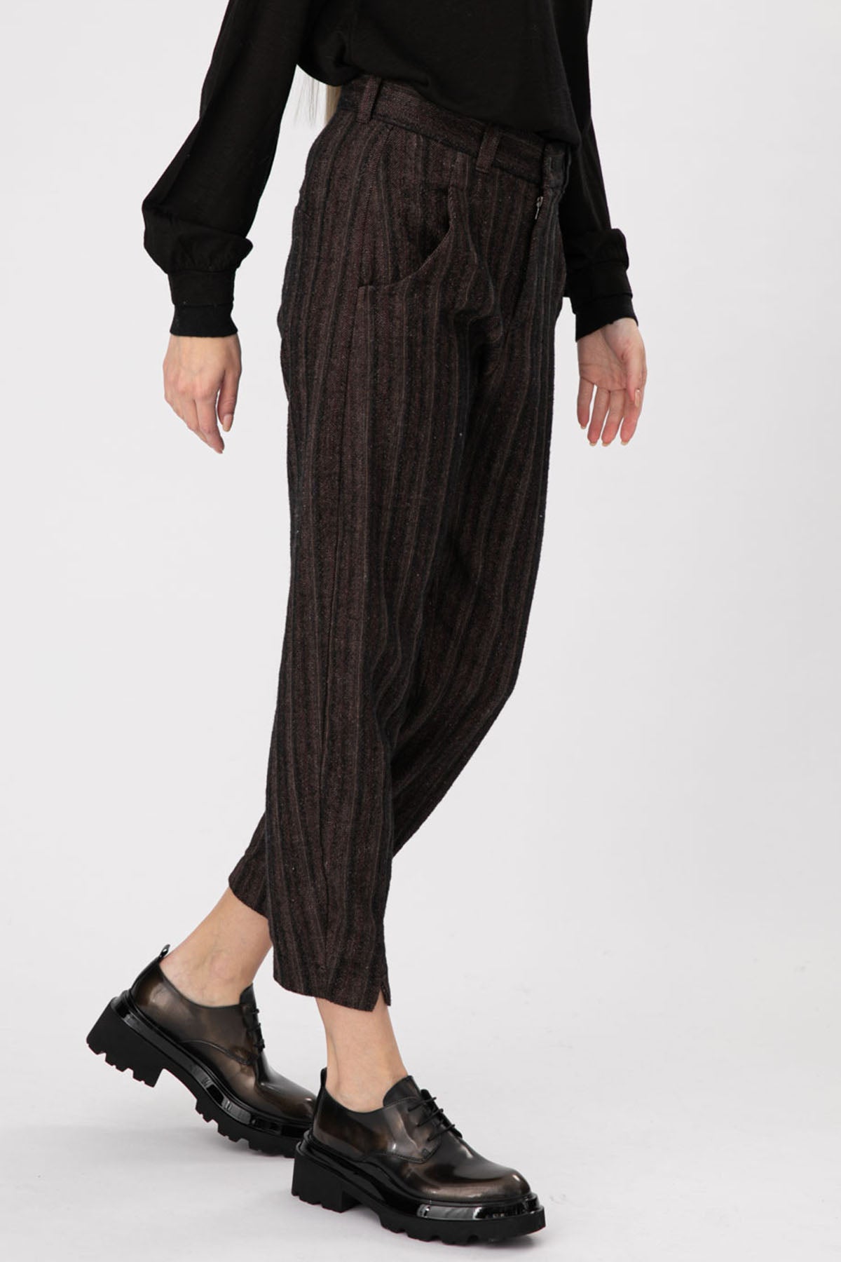 Transit Çizgili Ketenli Crop Pantolon-Libas Trendy Fashion Store