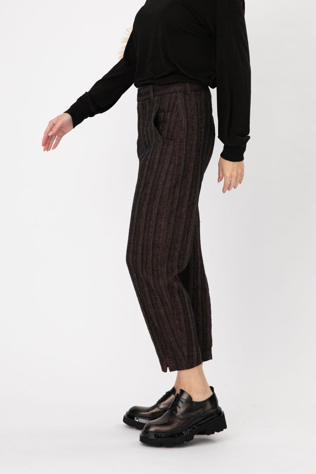 Transit Çizgili Ketenli Crop Pantolon-Libas Trendy Fashion Store