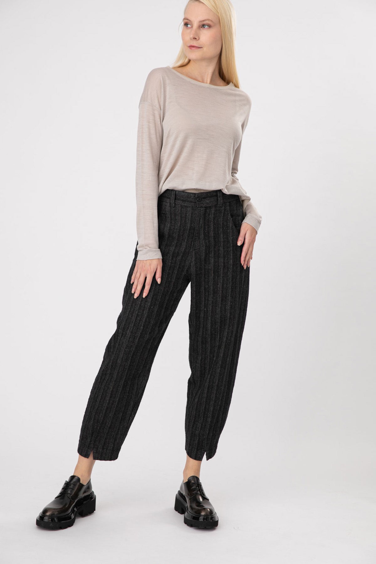 Transit Çizgili Ketenli Crop Pantolon-Libas Trendy Fashion Store