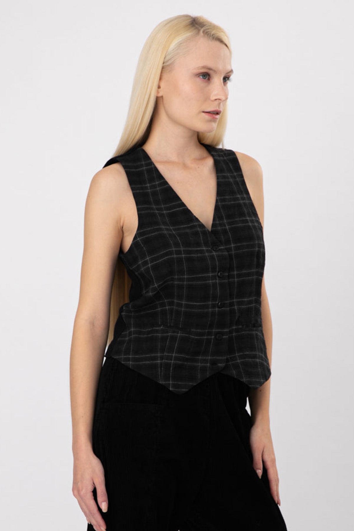 Transit Ekose Desen Yün Yelek-Libas Trendy Fashion Store