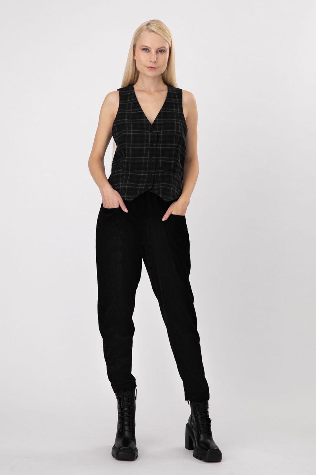 Transit Ekose Desen Yün Yelek-Libas Trendy Fashion Store