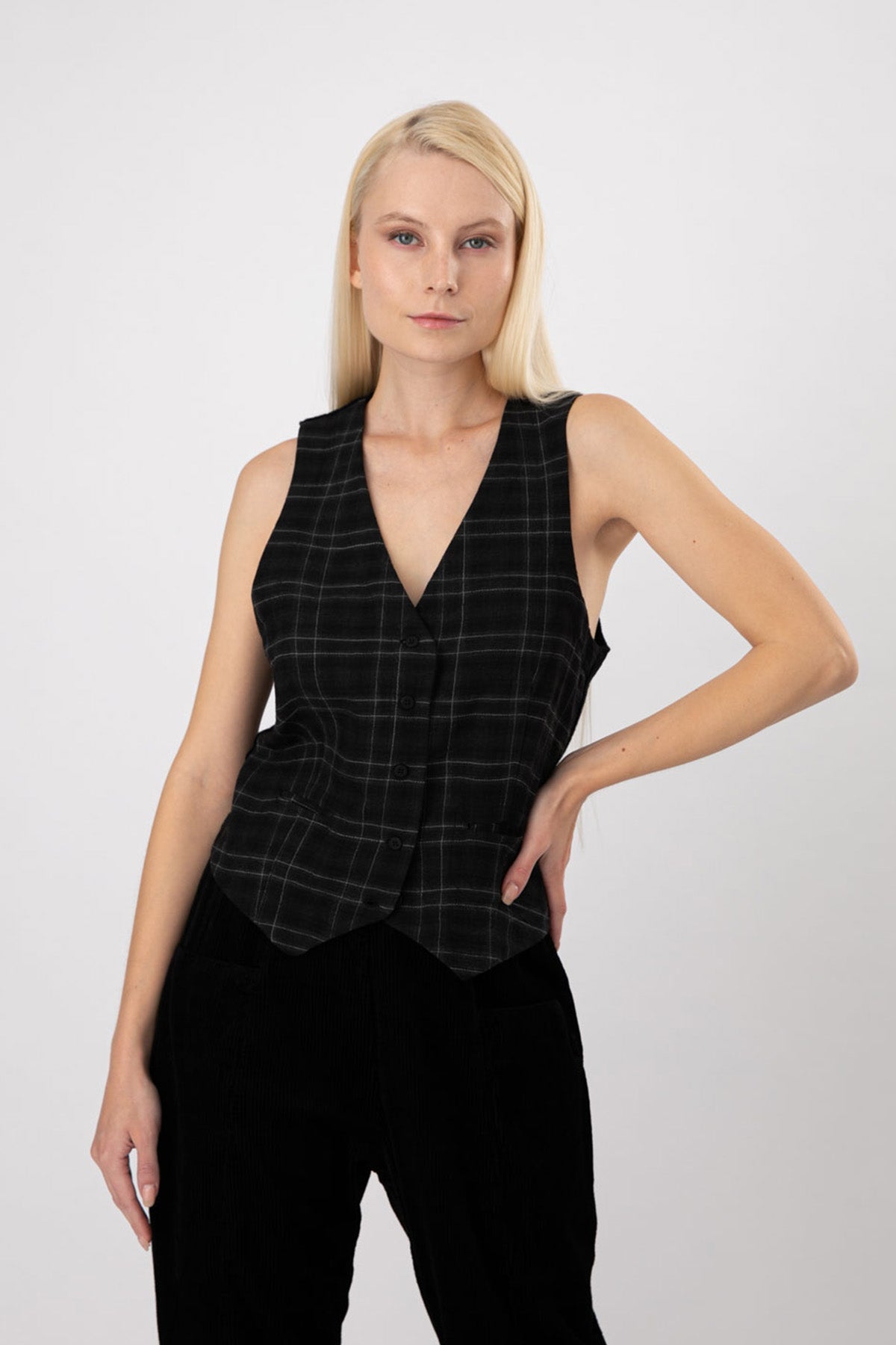 Transit Ekose Desen Yün Yelek-Libas Trendy Fashion Store