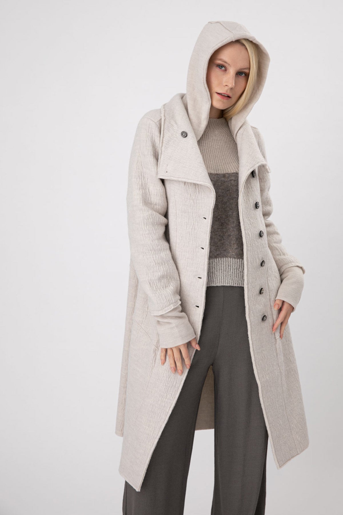 Transit Kapüşonlu Kruvaze Yün Kaban-Libas Trendy Fashion Store