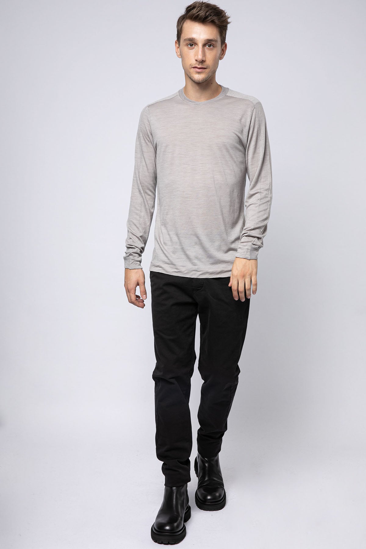 Transit Yuvarlak Yaka Uzun Kollu Yün T-shirt-Libas Trendy Fashion Store