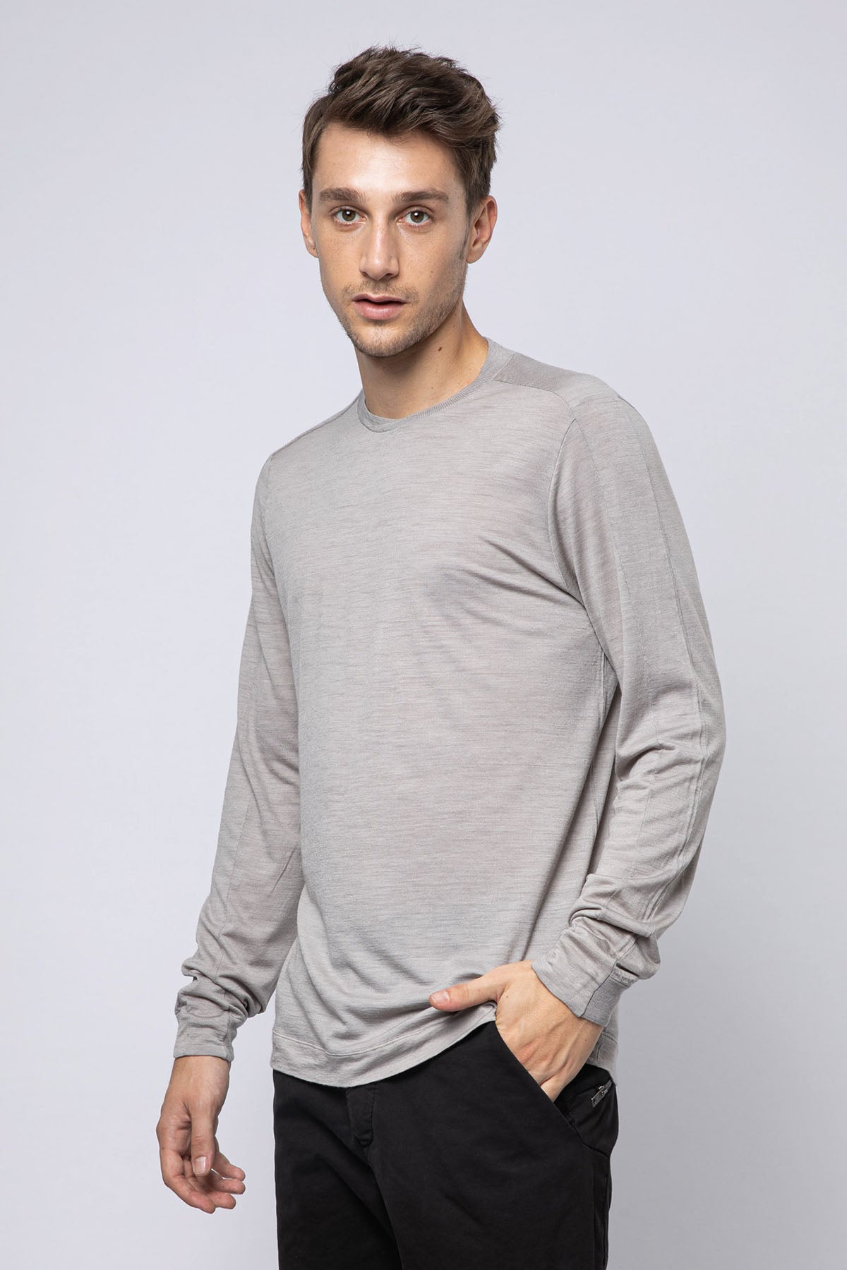 Transit Yuvarlak Yaka Uzun Kollu Yün T-shirt-Libas Trendy Fashion Store